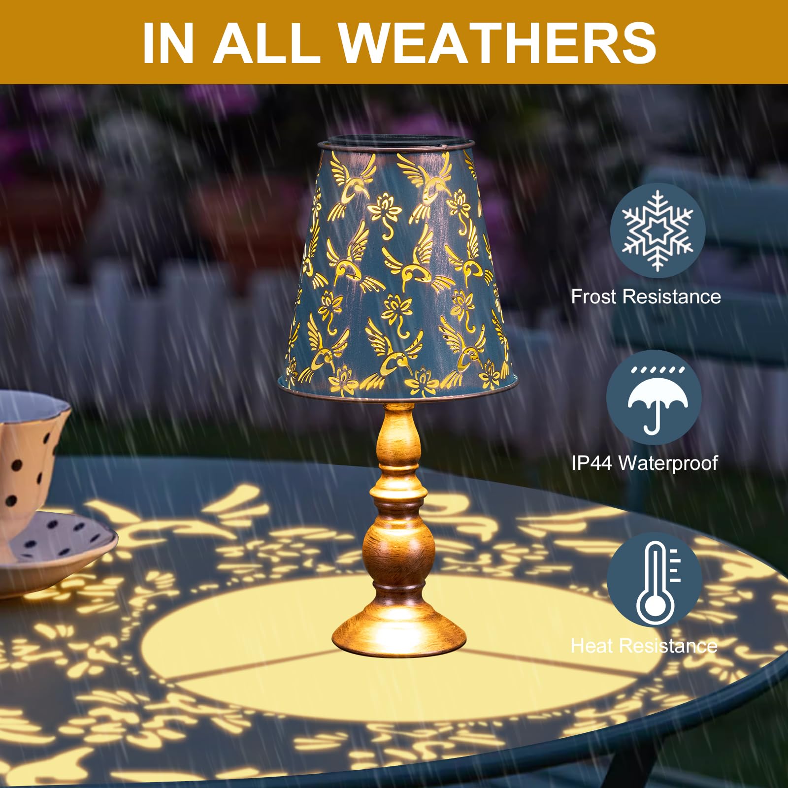 Pearlstar Solar Table Lamps Bedside Lamps - Hummingbird Garden Waterproof Cordless Solar Table Lamps For Patio Garden Pathway Yard