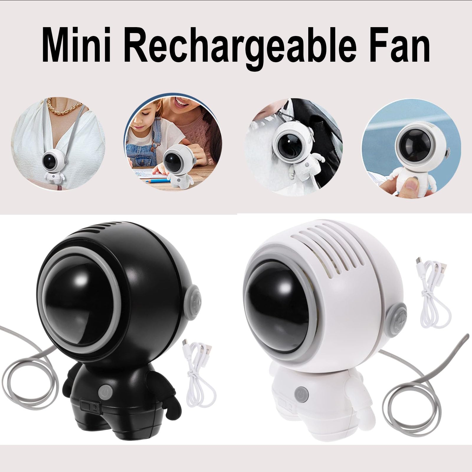 Portable Neck Fan, Powerful Handheld Fan, 3 Speeds Usb Rechargeable, Cute Astronaut Design,Mini Cool