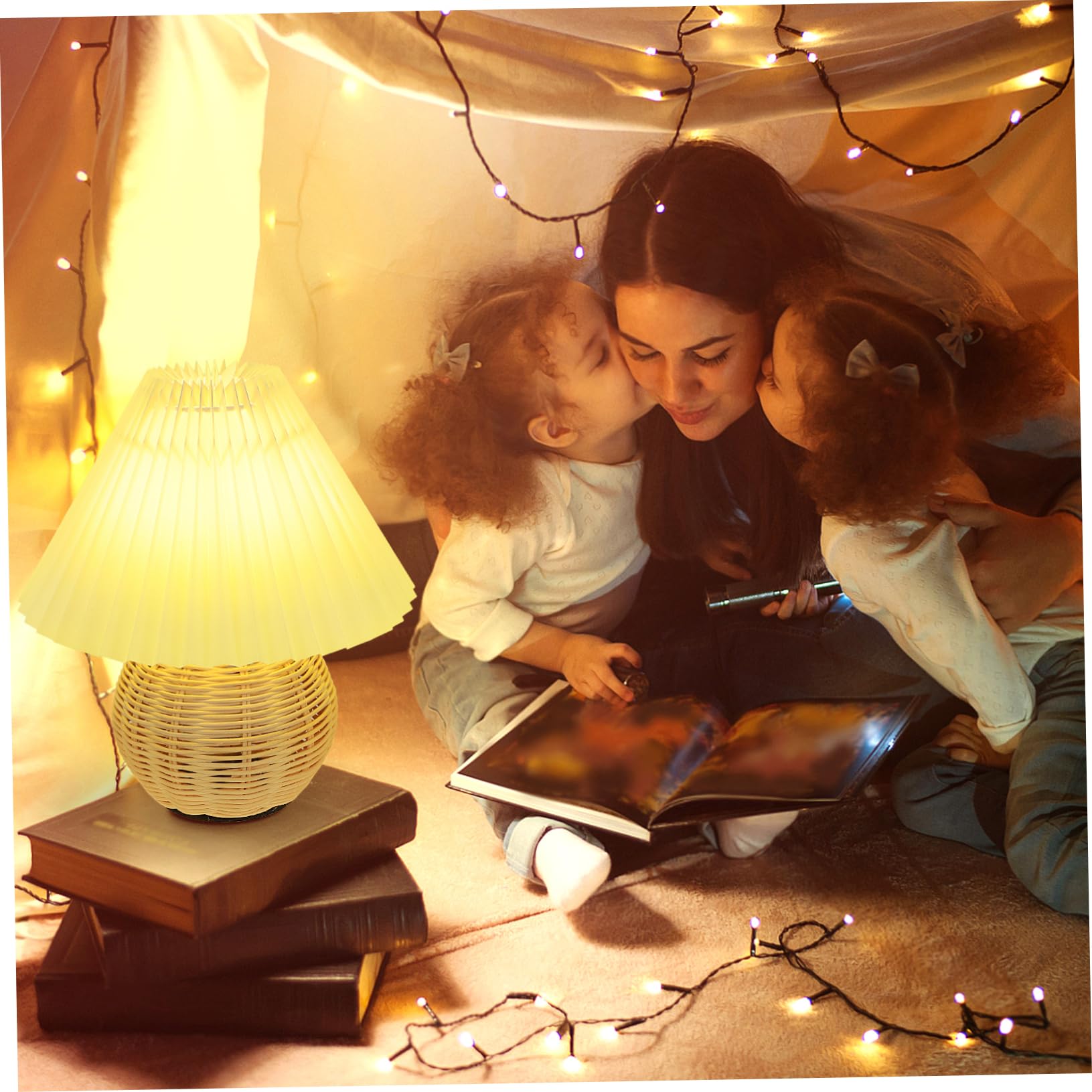 Iwowhero Style Table Lamp Led Night Light Small Bedside Lamp Pleated Shade Aesthetic