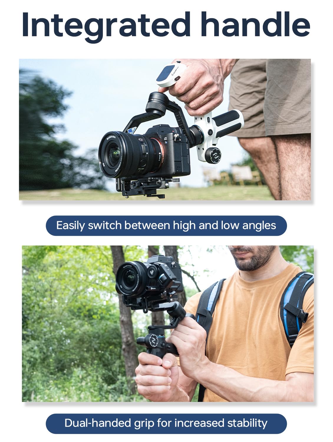 Feiyutech Feiyu Scorp Mini-2 All-In-1 Gimbal Stabilizer Mirrorless Cameras, Action Camera And Smartphones. Built In Ai Facial Tracking Sensor  Gesture Control  Dual-Handle Grip  Payload 2.65 Lbs - White
