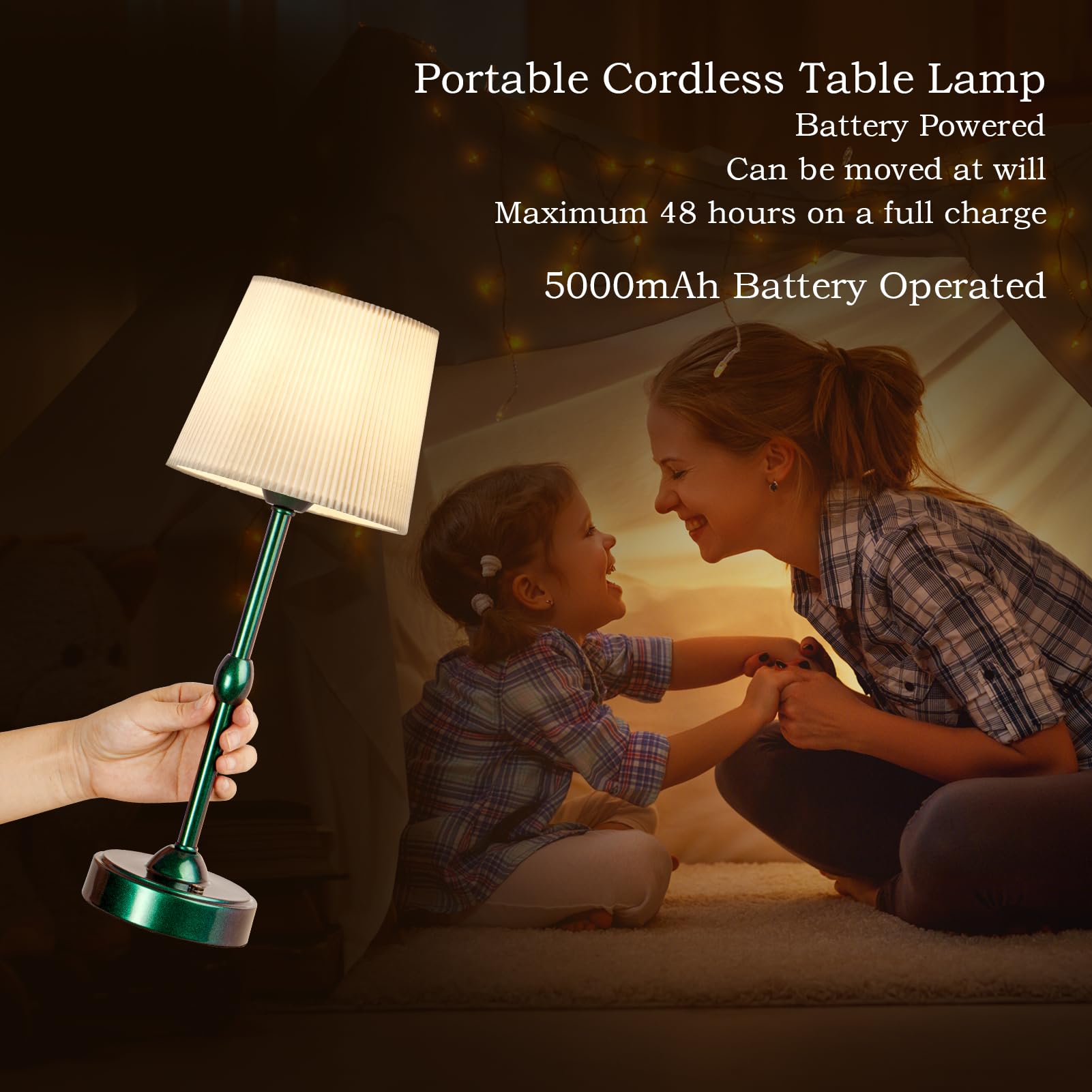 Roria Set Of 2 Led Cordless Table Lamps, Portable Rechargeable 5000Mah Outdoor Table Lamp, Touch Stepless Dimmable Battery Powered Bedside Desk Lamp For Bedroom/Dinner/Dining Room/Terrace (Green)