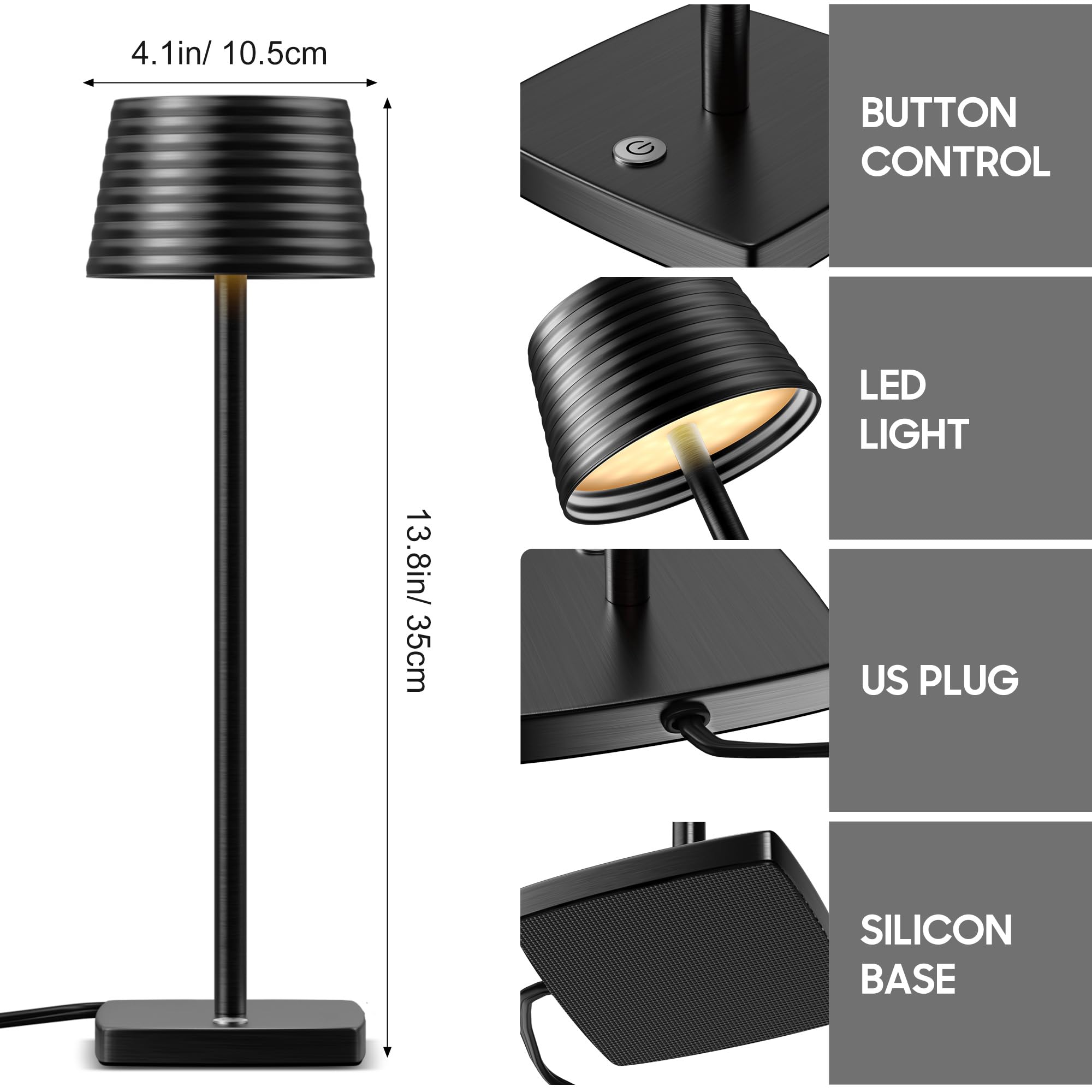 Shangcai Industrial Bedside Table Lamp - 2 Level Brightness Dimmable Led Modern Desk Lamps Nightstand Table Light For Bedroom Living Room Office Black