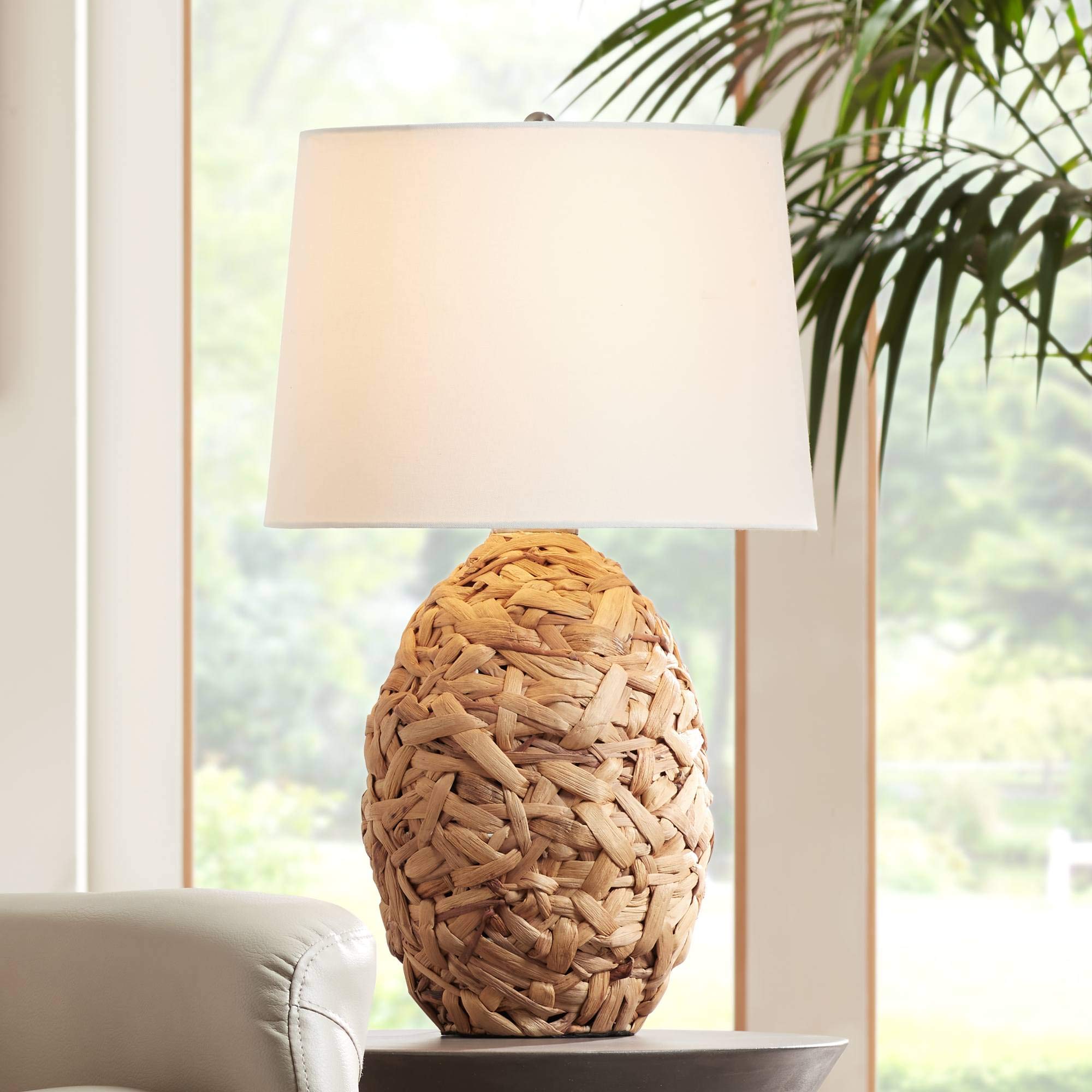 360 Lighting Nantucket Modern Coastal Nautical Table Lamp 26" High Natural Woven Seagrass White Tapered Drum Shade Decor For Bedroom Living Room House Home Bedside Nightstand Office Entryway