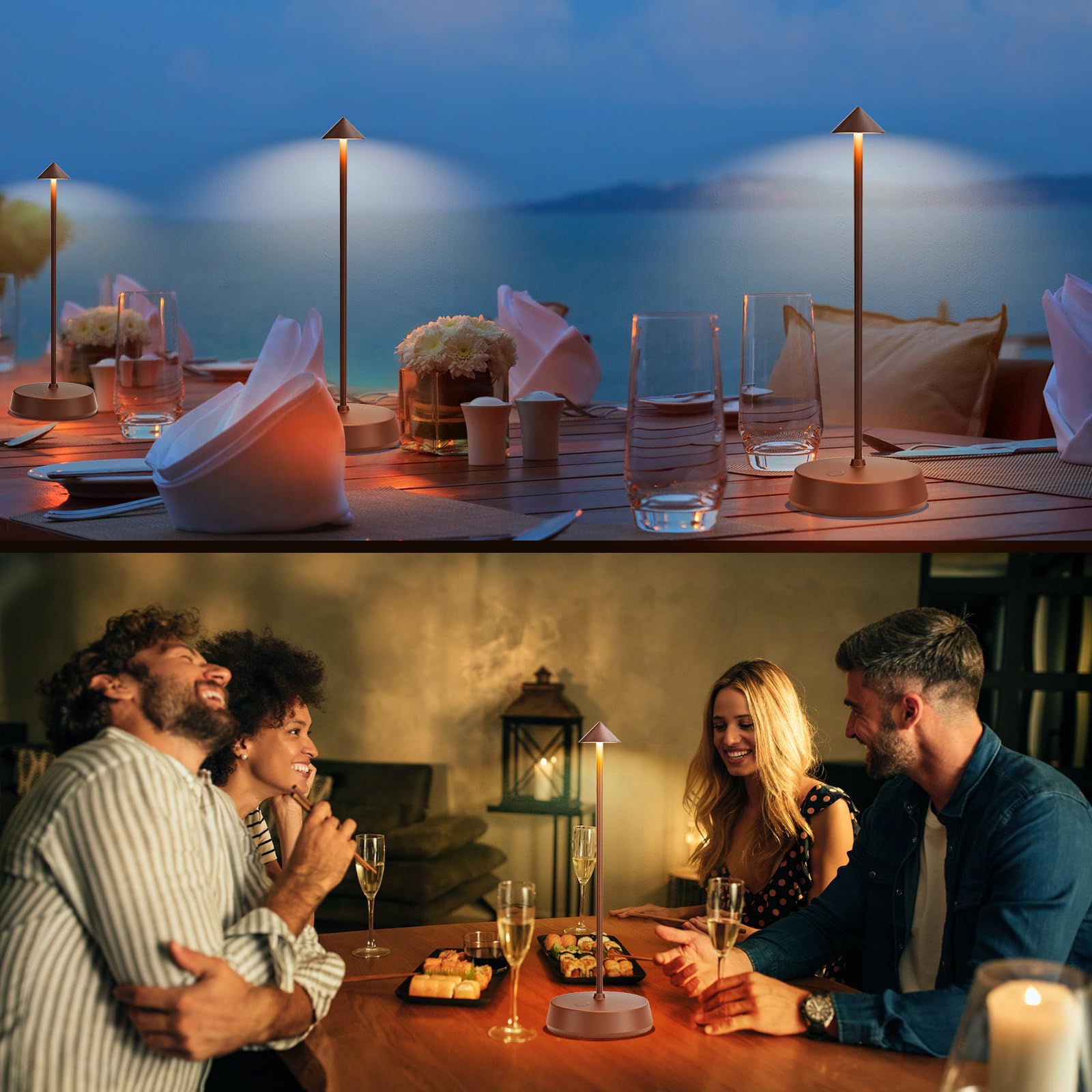 Jicai Cordless Table Lamp Rechargeable, Battery Operated 6000Mah Desk Lamp Touch Dimmable Lamp Outdoor Waterproof Portable Wireless Table Light, Small Table Lamp For Restaurant Bar/Outdoor (Brown-2Pc)