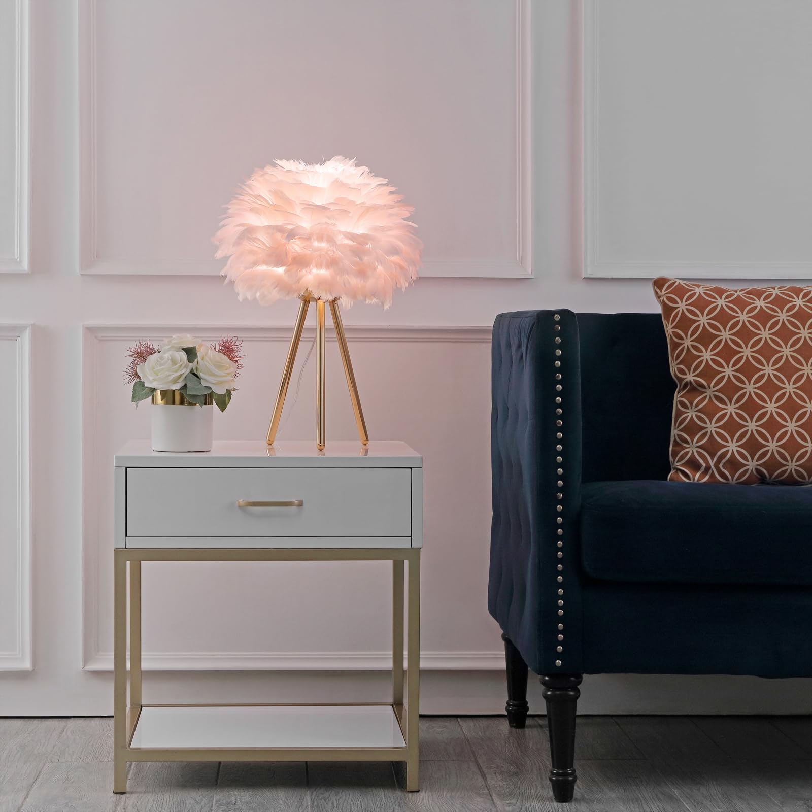 Lincwonz Pink Feather Lamp Tripod Lamp For For Girls Bedrooms Living Room Aesthetic Decor Desk Lamp Unique Bedside Lamps Gold Large Table Lamp (Tripod Lamp - Pink)