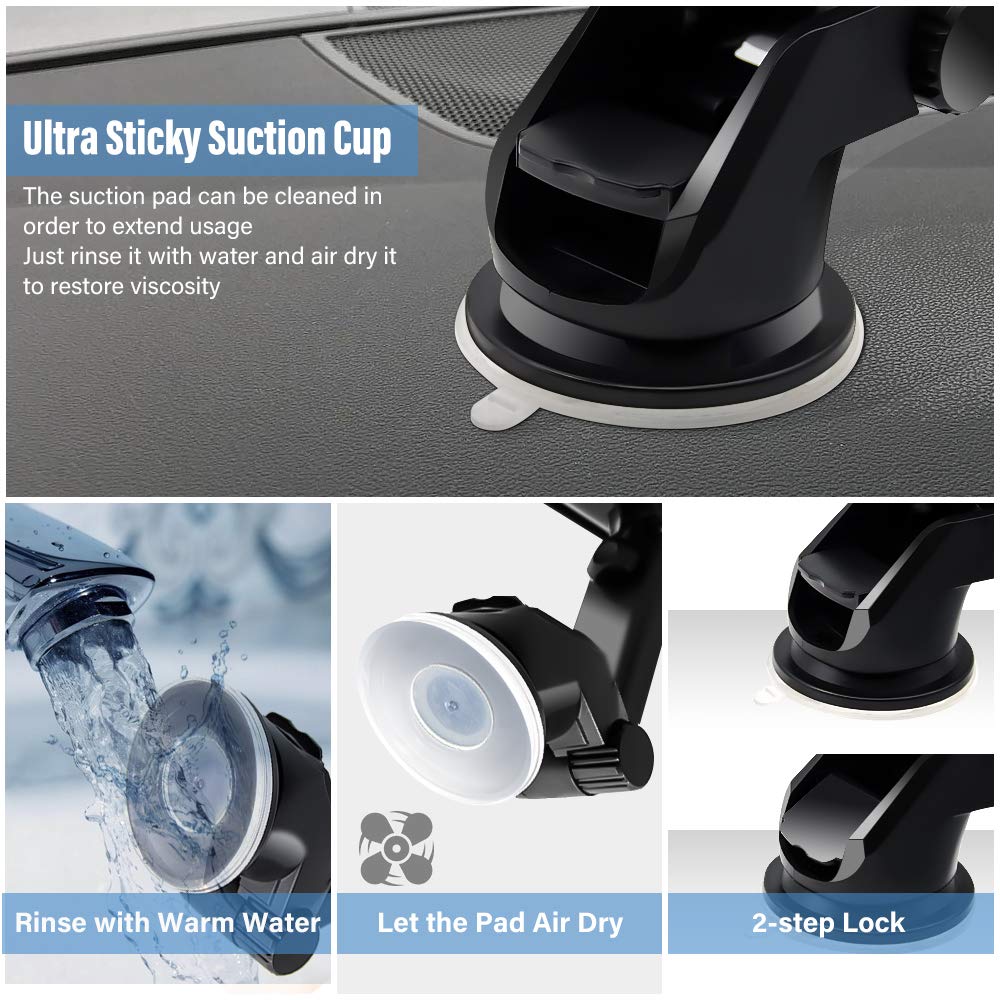 Sonkir Car Phone Mount, Dashboard & Windshield Cell Phone Holder Stand With One-Touch Design 360° Rotation For All Smartphones