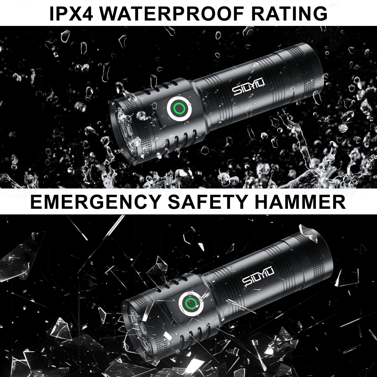 Siuyiu 4500Lumens Utility Flashlight Usb-C Rechargeable, Super Bright Flashlight, Led Flashlights High Lumens, With 5 Modes & Ipx4 Waterproof, 8H Runtime For Outdoor Emergency