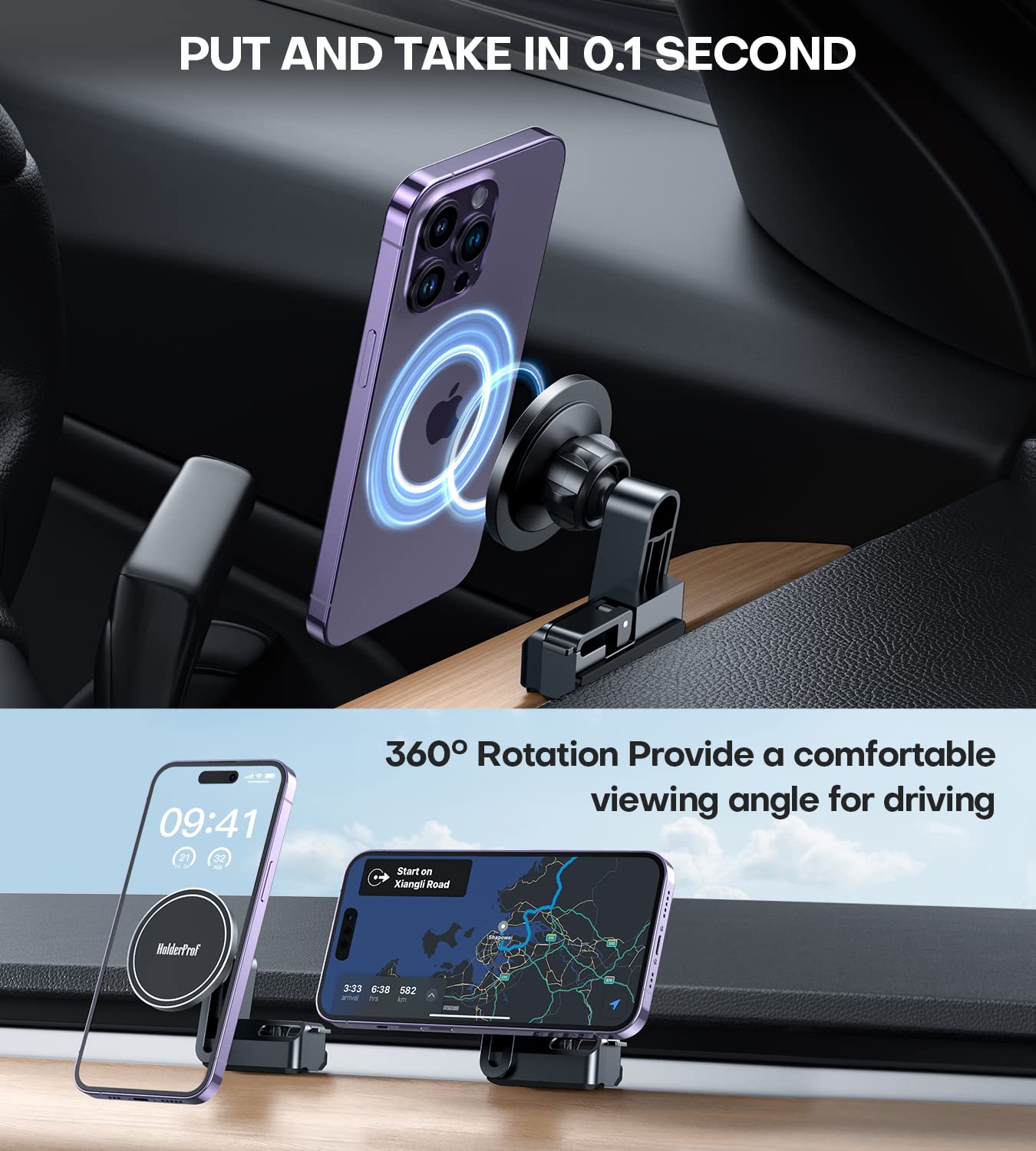 Holderprof Tesla Phone Mount Holder Compatible With Magsafe Car Mount Fit For All Phones [One-Hand Installation] Tesla Model 3/Y Phone Holder, Tesla Model 3/Y Accessories