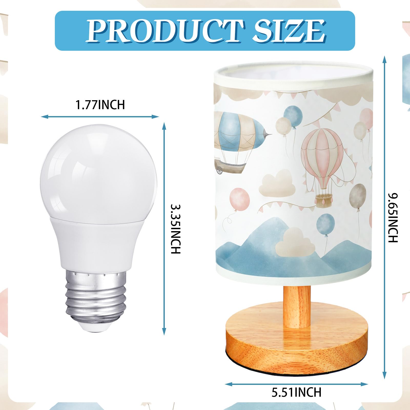 Vihose Hot Air Balloon Table Lamp For Bedroom Kids Bedside Lamp With Linen Wooden Nightstand Lamp Cartoon Nursery Lamp Lampshade For Girls Boys Living Room