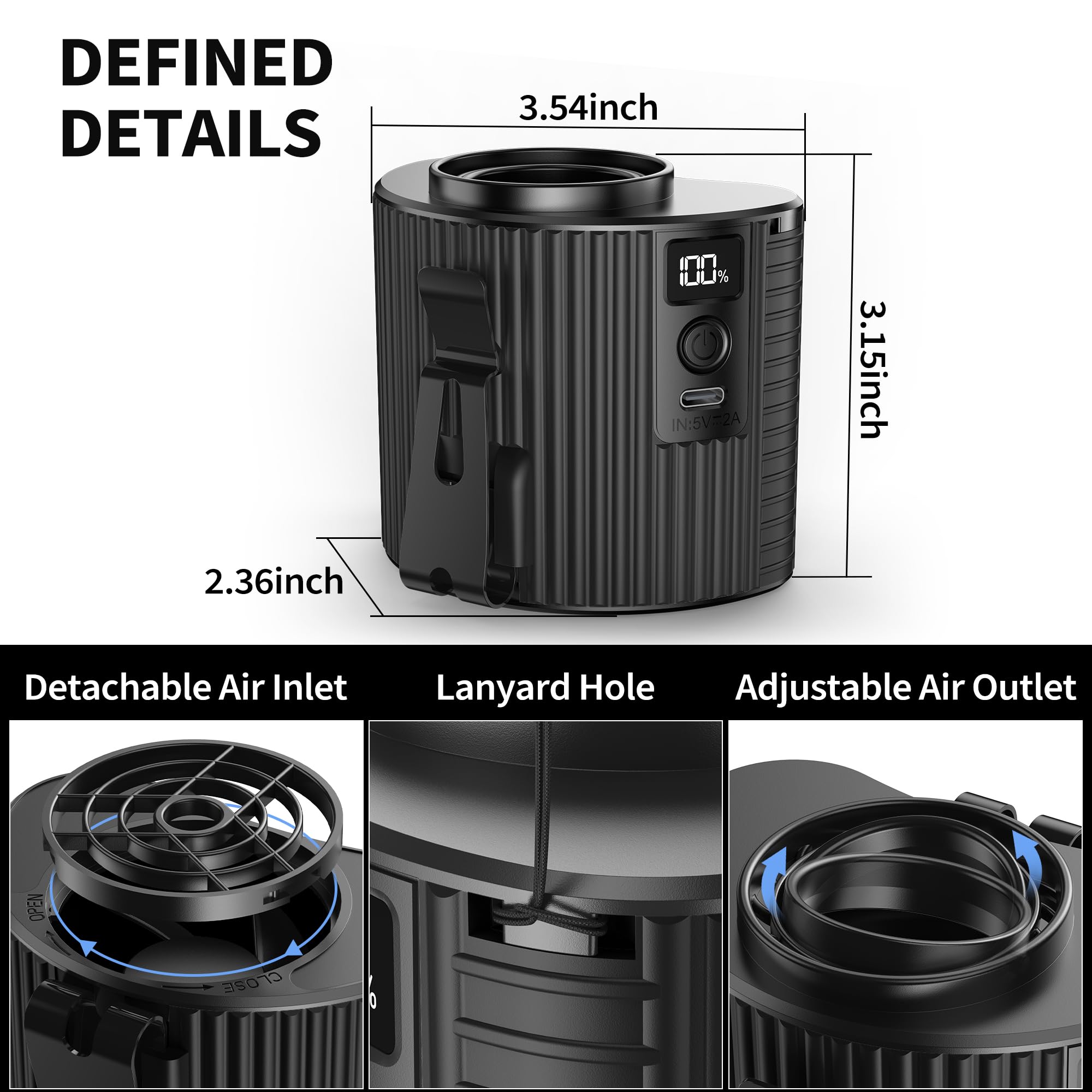 Morecore Portable Waist Clip Fan, 5-Speed Strong Cooling Airflow, Rechargeable Hands-Free Wearable