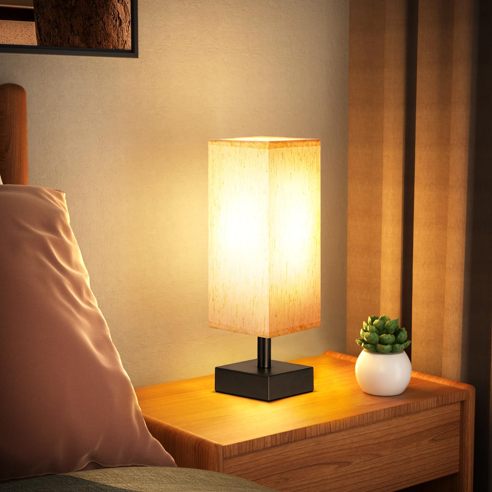 Compact Aooshine table lamp for bedroom, ideal for nightstands, modern minimalist design for soft lighting