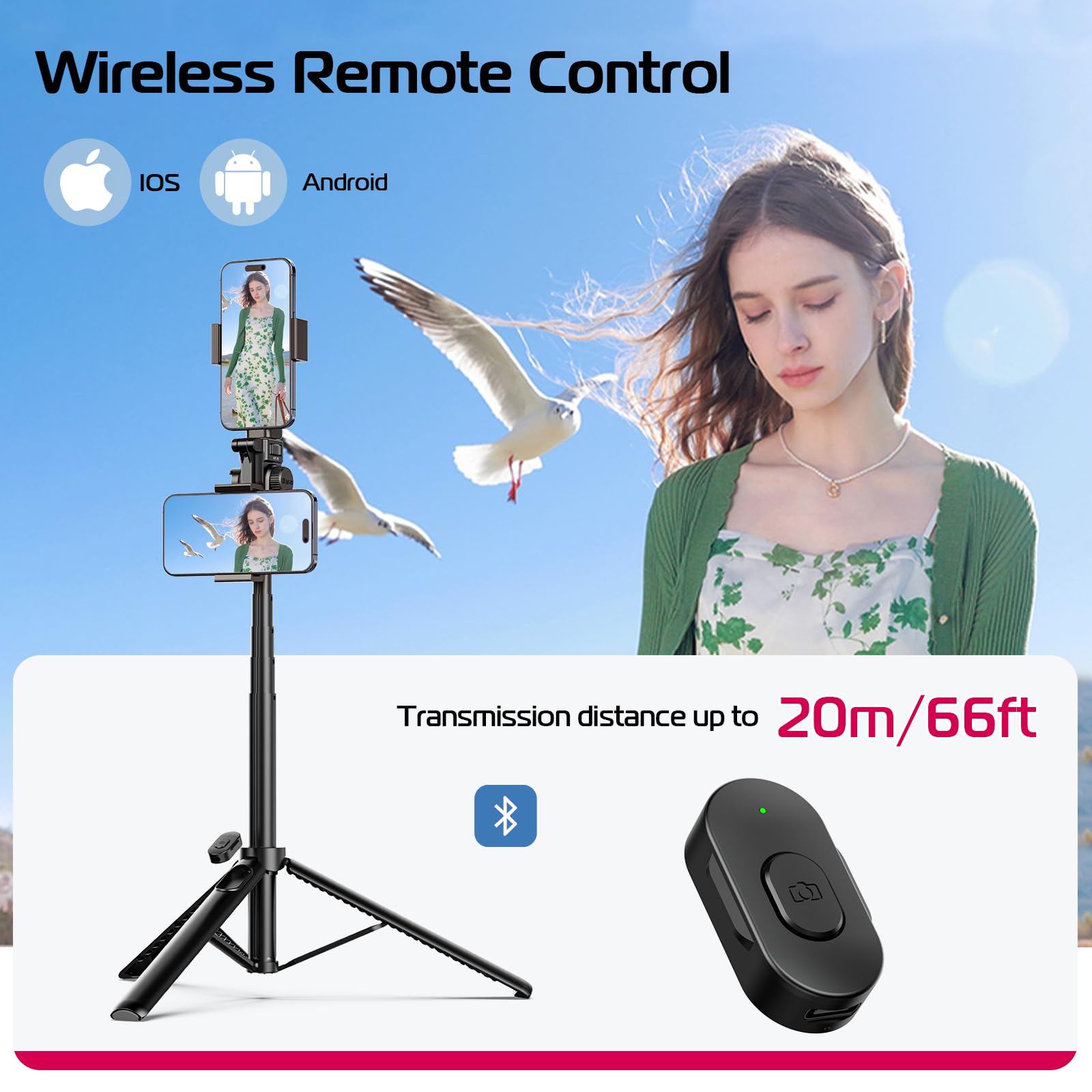 Ulanzi Mt-70 Extendable Phone Tripod, 63"" Selfie Stick Phone Vlog Tripod Stand With 2 Phone Clip, 360° Rotate Dual Camera Tripod For Iphone Sony Canon Gopro, Lightweight For Travel, Black