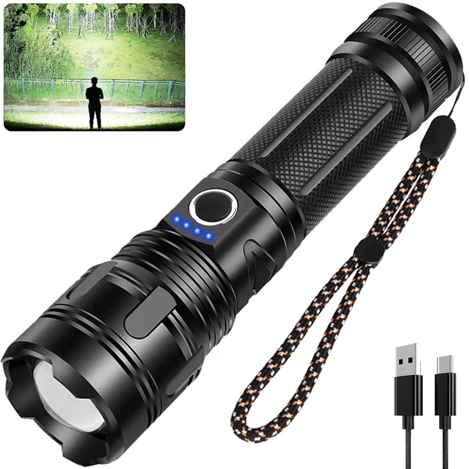 Maoke Bole Rechargeable Flashlights 20000 High Lumens, High Power Led Flashlight, Xhp70.2 Powerful Tactical Flashlight With Zoomable, 5 Modes, Ipx6 Waterproof, Flashlight For Camping, Hiking, Emergencies