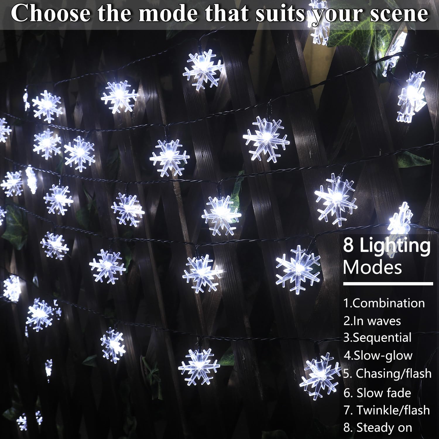 Xingpold Christmas Decorations Outdoor Solar Snowflake Lights, 50 Led 34Ft Solar Christmas String Lights, 8 Modes Waterproof Snowflake Decorations For Outside Garden Patio Yard Tree Decor