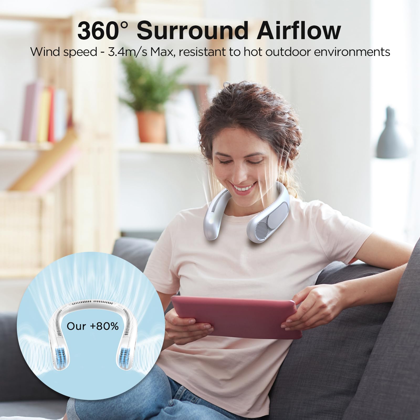 Neck Fan, Hands Free Bladeless Neck Fans Portable Rechargeable, 6000 Mah Battery Operated Wearable