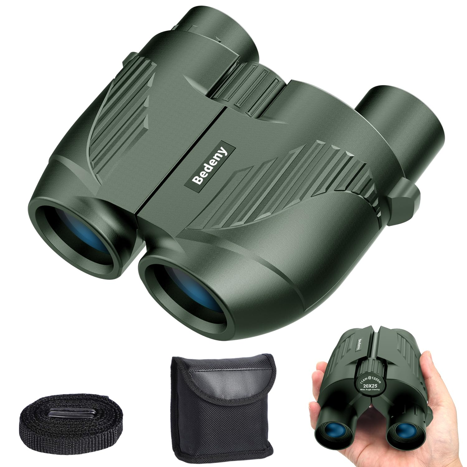 Bedeny Binoculars 20X25 For Adults And Kids, High Power Easy Focus With Low Light Vision, Compact For Bird Watching And Travel, Green