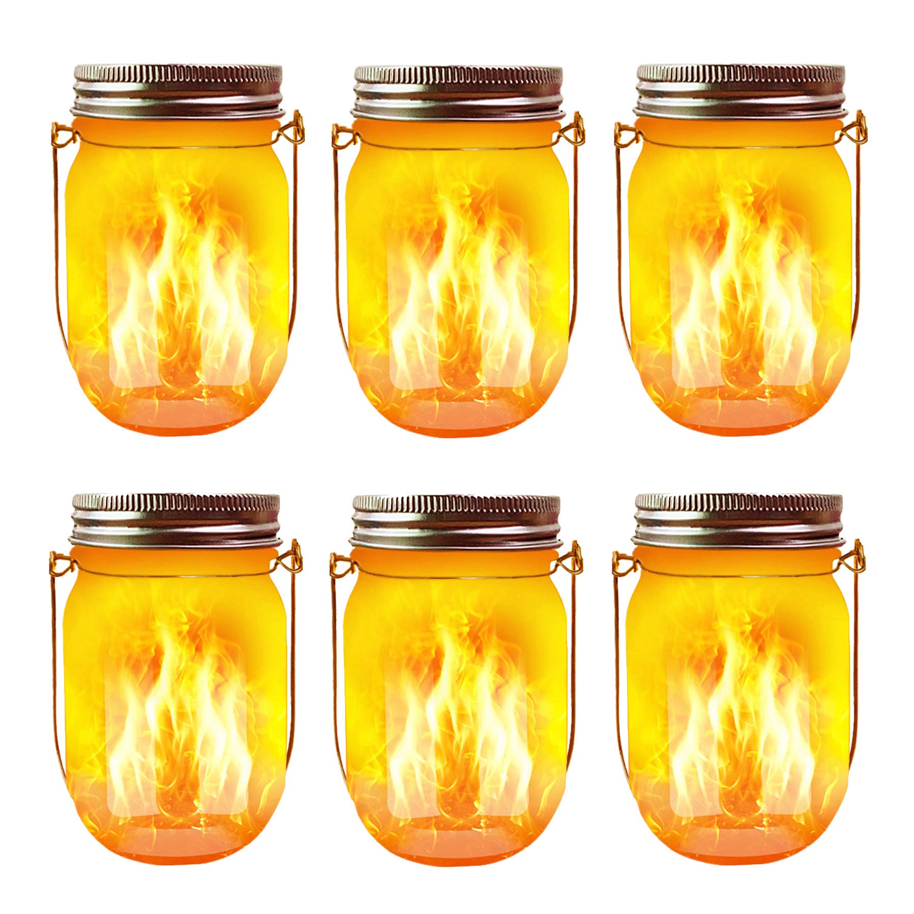 Aubasic Solar Flicker Torch Lights, 6 Pack Waterproof Dancing Flicker Lanterns Lights Build-In Glass Mason Jar, Outdoor Patio Yard Desktop Party Halloween Xmas Decor Solar Lanterns