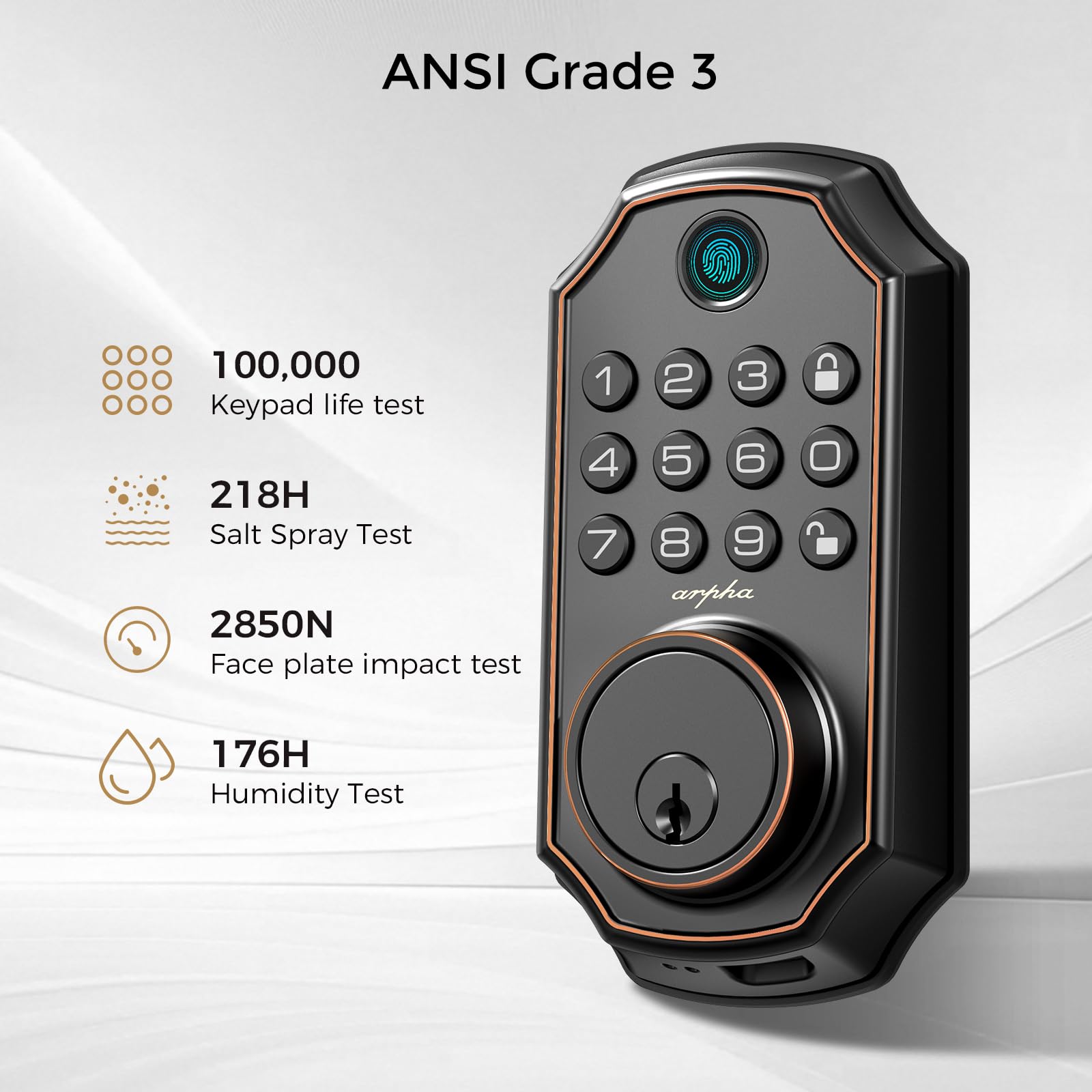 Arpha Fingerprint Smart Door Lock - Keyless Entry Door Lock, Built-In Wifi Deadbolt With Keypad, App Remote Control, Easy Installation