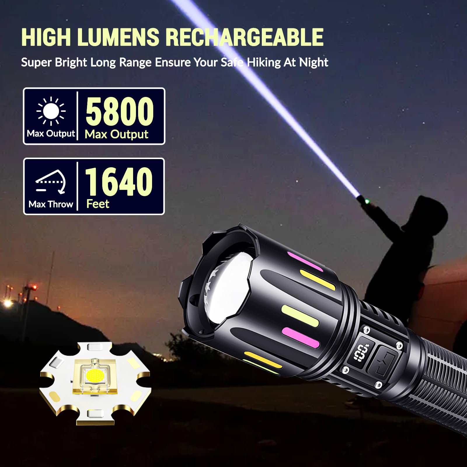 Gattlelic Rechargeable Flashlights High Lumens Led Flashlights Adjustable 5 Modes Telescopic Zoom Waterproof Handheld Flashlight With Usb Cable, For Camping Hiking Outdoor Emergency