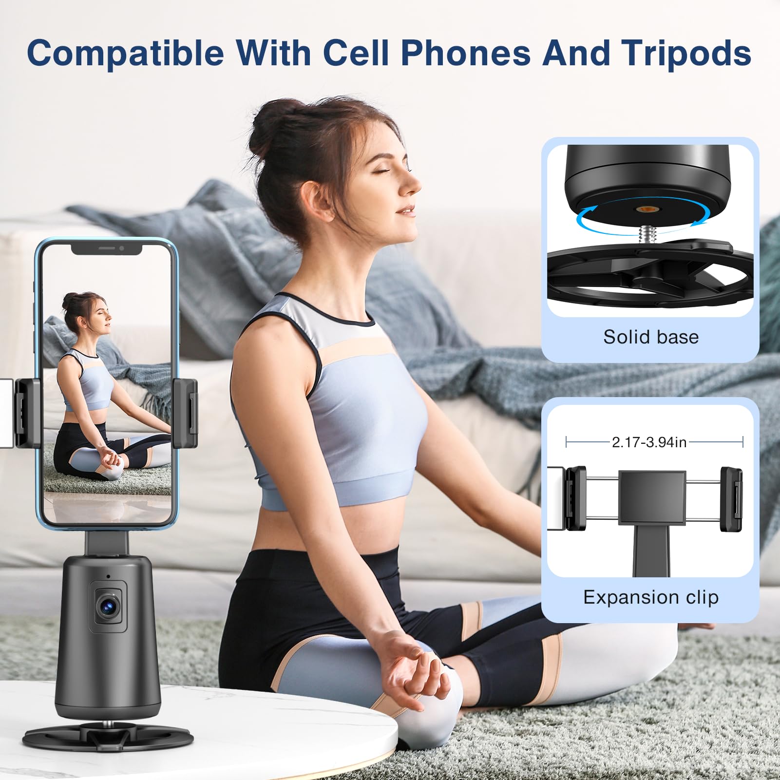 Jiangler Auto Face Tracking Tripod 360° Rotating Auto Tracking Phone Stand, No App, Phone Camera Stand With Remote And Gesture Control, Rechargeable Smart Shooting Stand For Live Video Recording Tiktok（Black）