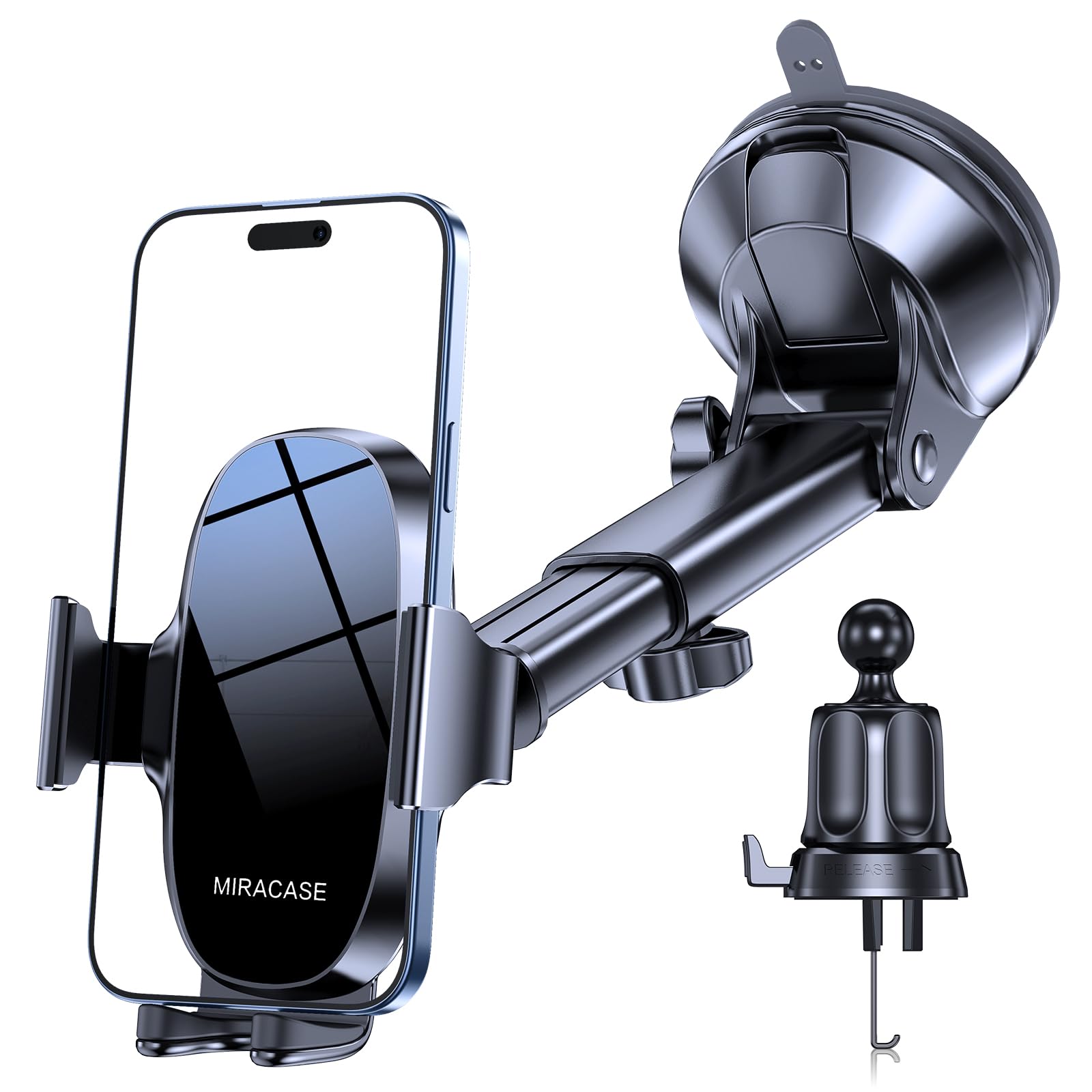Miracase 3-In-1 Cell Phone Holders For Your Car, Universal Car Phone Holder Mount For Car Dashboard Air Vent Windshield Compatible With Iphone 16 15 14 13 12 11 Pro Max Xs Xr X, Galaxy Black