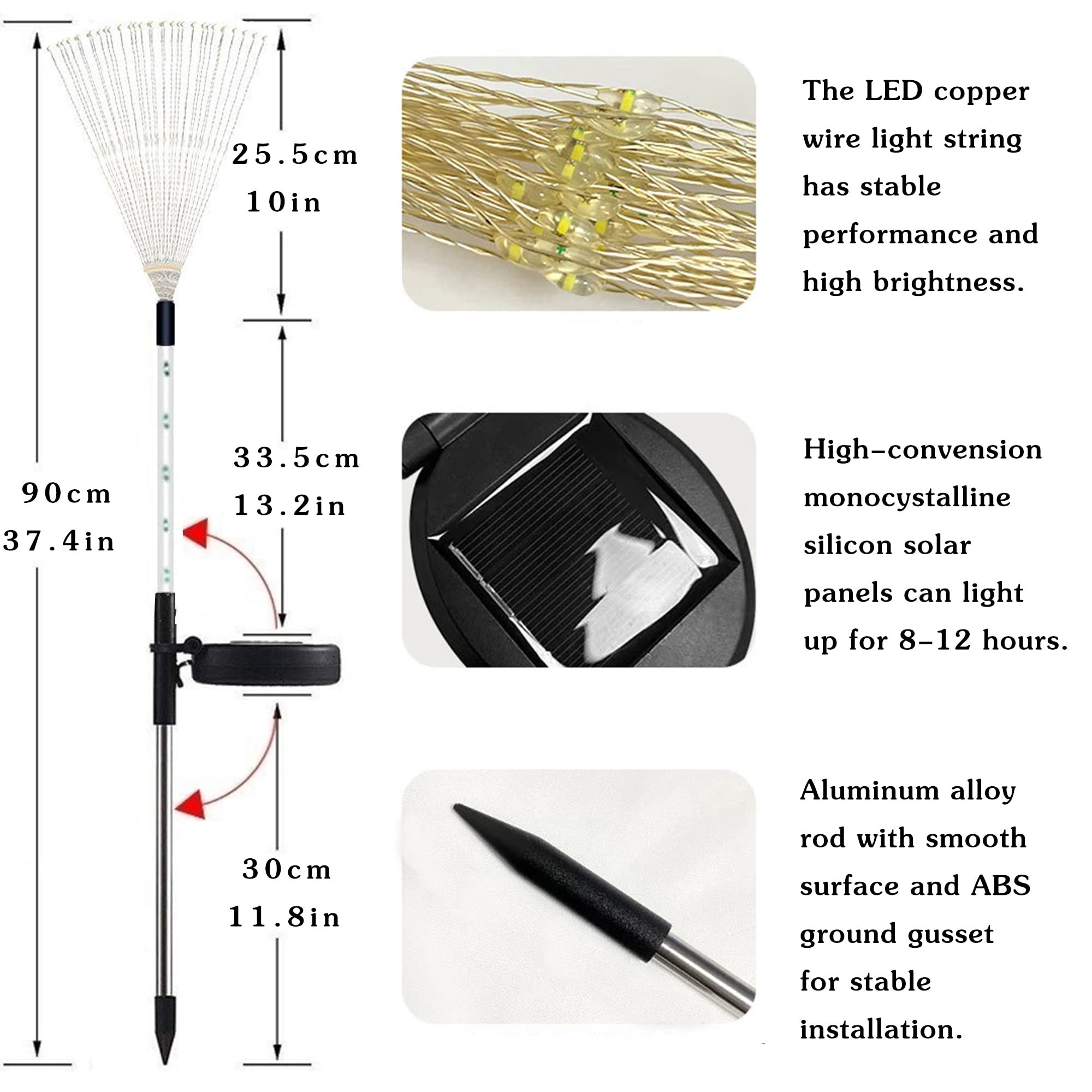 Nmm Solar Fireworks Lights, 2 Pack 120 Led Copper Wire Waterproof Outdoor Solar Garden Lights, 2 Lighting Modes Stake Landscape Light For Lawn, Yard, Flowerbed, Pathway, Christmas Decor (Cool White)