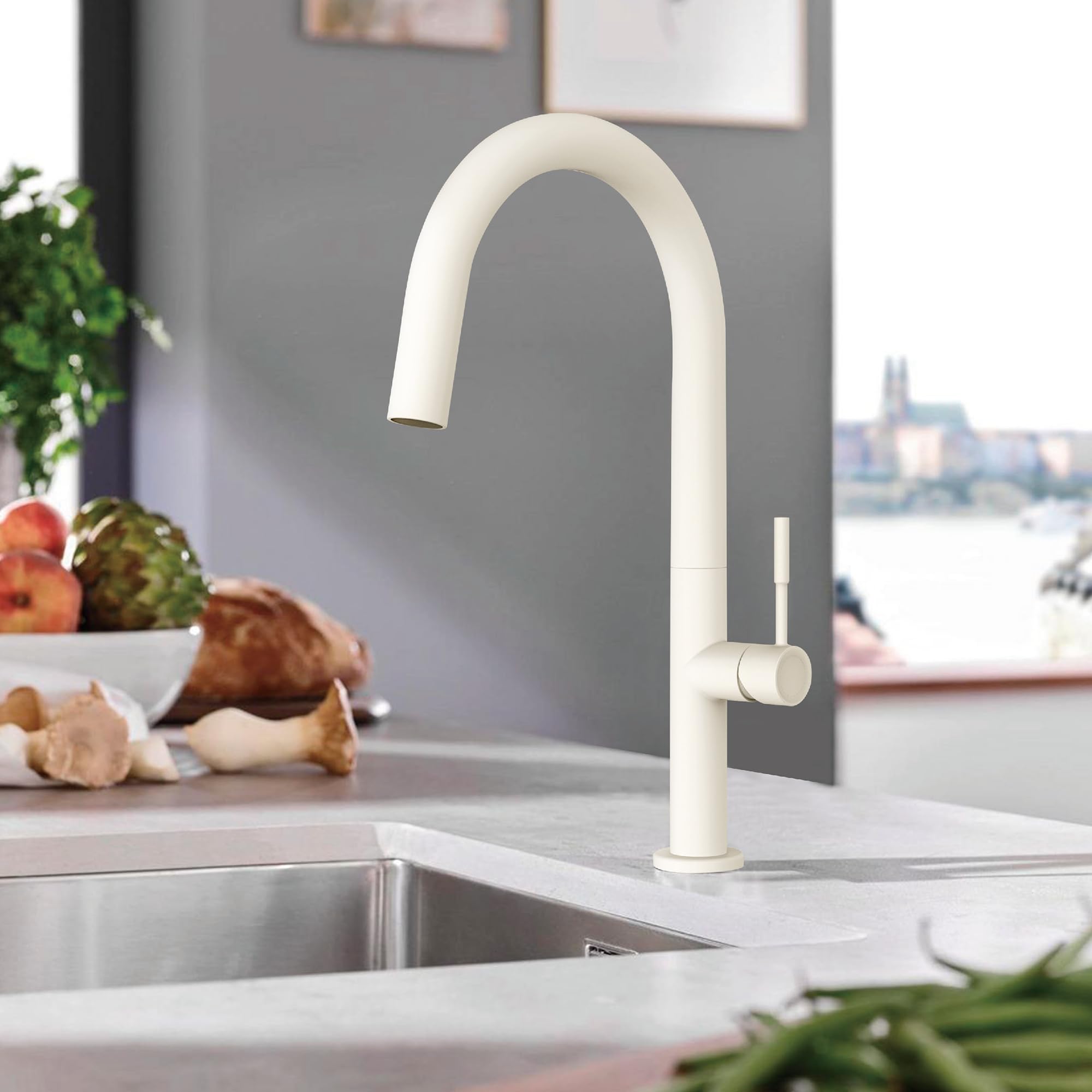Hmegao Creamy White Kitchen Faucet, Single Handle Kitchen Sink Faucet With Minimalist Style, Rv Kitchen Faucet, Brass Faucet For Kitchen Sink 1 Hole With 2 Supply Hoses And Intallation Manual