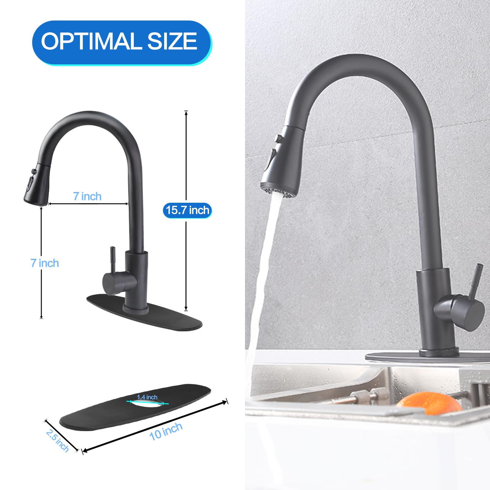Aibovi Black Kitchen Faucet With Pull Down Sprayer,Brushed Nickel Faucet With Soap Dispenser Stainless Steel Farmhouse Camper Laundry For Bar Rv Kitchen Sink Faucet
