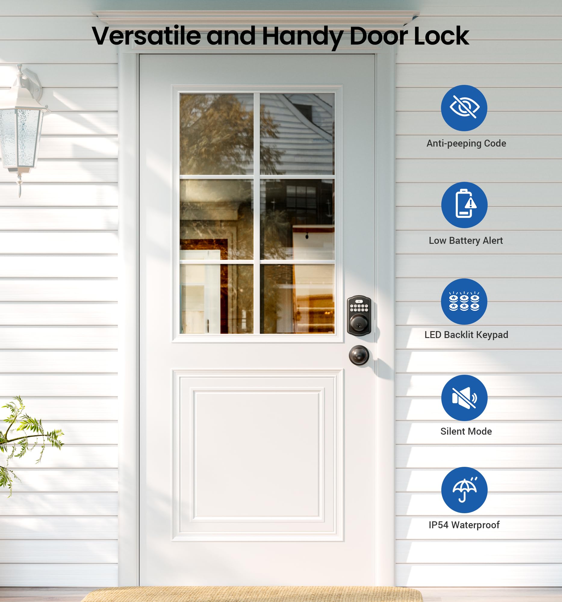 Veise Keyless Entry Door Lock With 2 Knobs, Electronic Backlit Keypad Deadbolt With Handle Set, Auto Lock, One-Time Codes, Smart Deadbolt For Front Door, Easy Installation, Matte Black