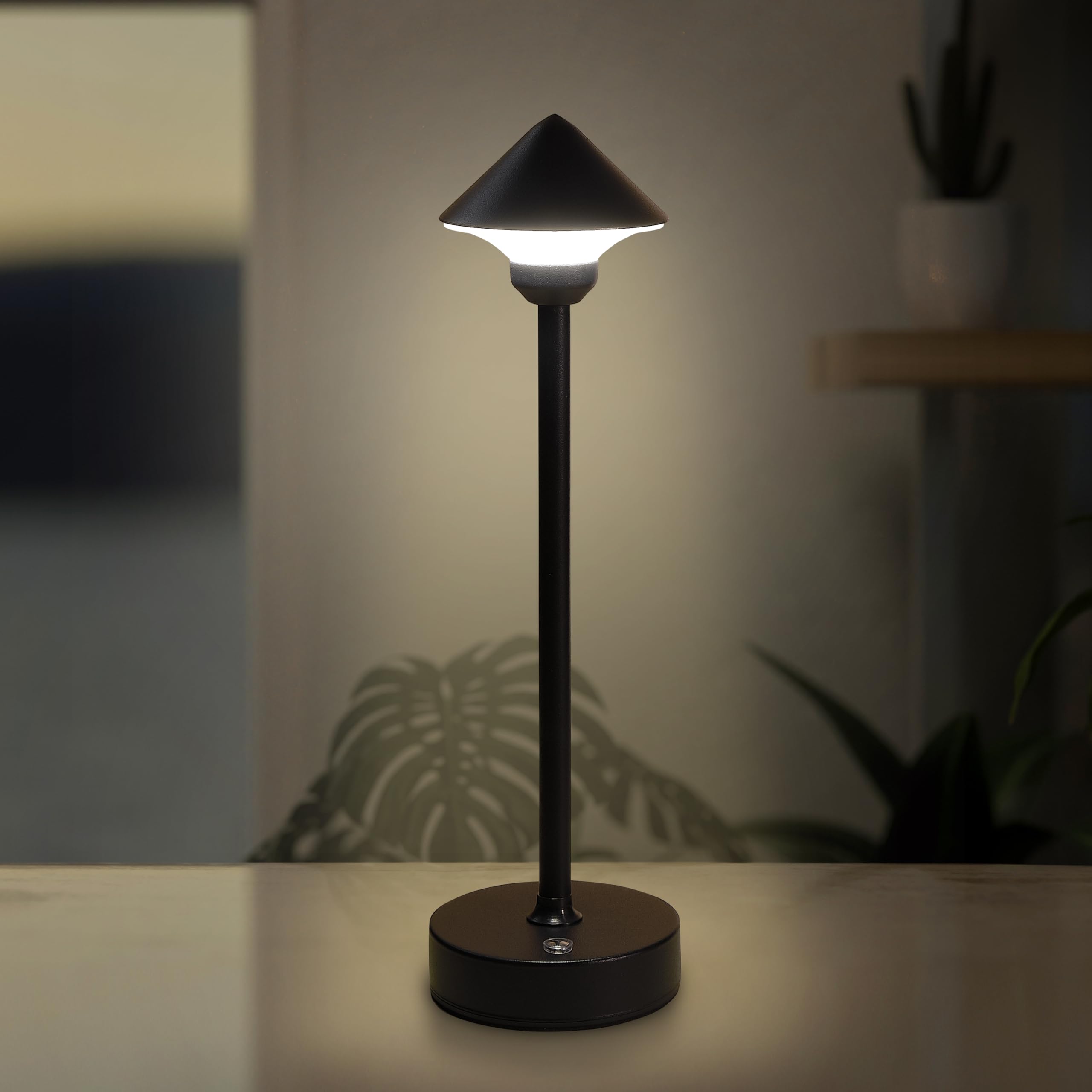 Camden Reed Table Lamp, Desk Lamp, 3 Different Lighting Modes, Modern Minimal Design For Dinner/Coffee Table/Restaurant/Bedroom, Cone Black