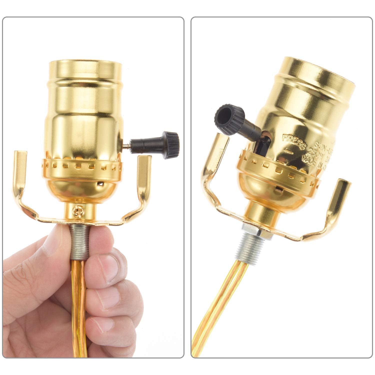 Canomo 2 Sets Table Lamp Kit Repair Or Diy Lamp Kit With 8 Inch Harp, 2 Pieces 12" Lamp Pipe, 3-Way Socket And All Parts Needed And Instructions For Diy Lamp Design Or Repair, Brass