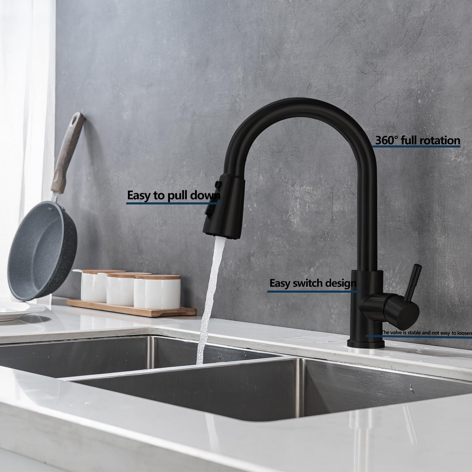 Nxxcli Kitchen Faucet With Pull Down Sprayer Black Single Handle Kitchen Sink Faucets With Pull Out Sprayer Stainless Steel Modern Commercial Farmhouse Rv Camper Kitchen Faucets