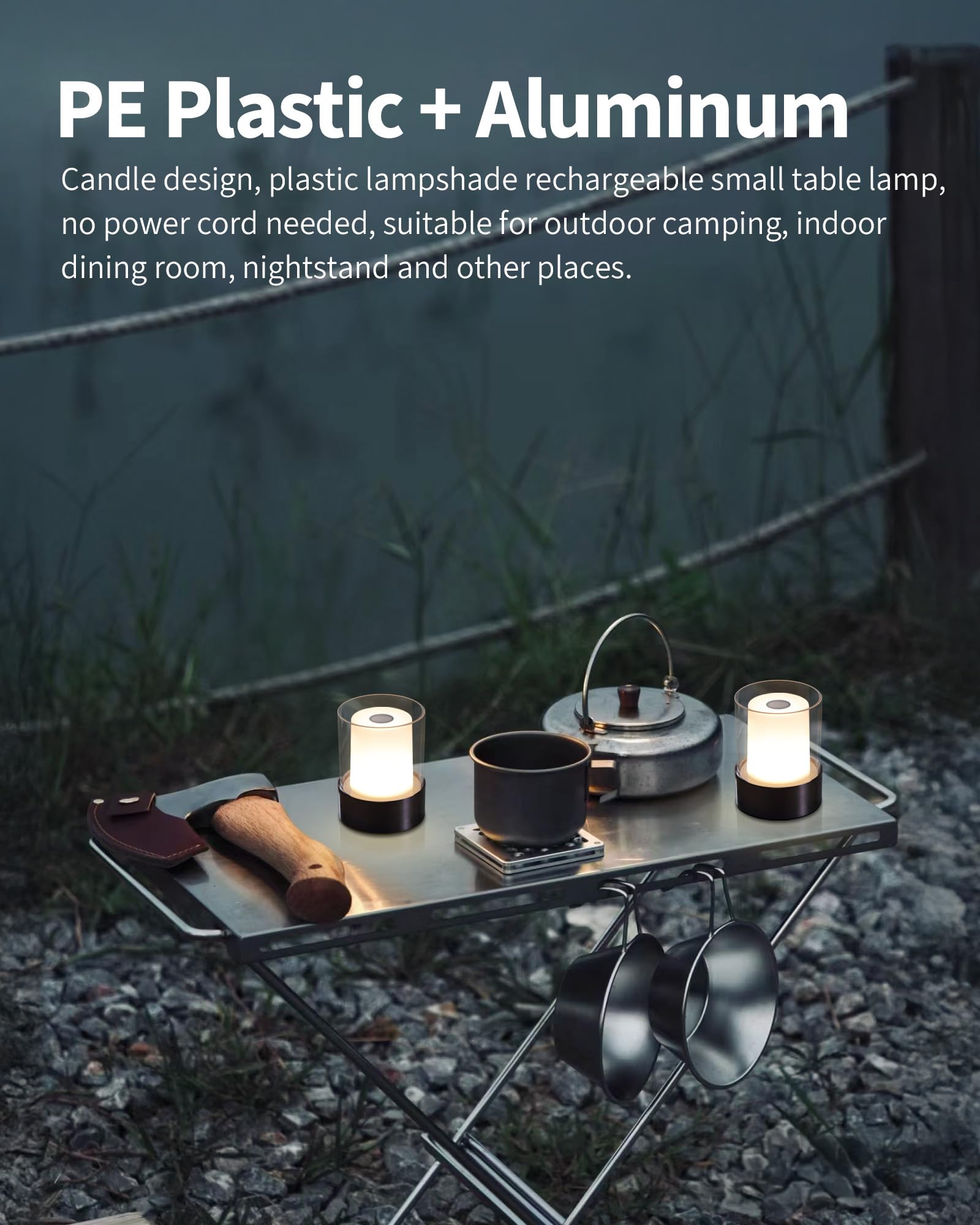 Newsee Led 4" Mini Cordless Table Lamp 2 Pack, Outdoor Waterproof Lamp, Rechargeable Battery Operated Lamp, Portable Touch Night Light For Dining Room, Camping, Nursery, Baby, Bar, Party (Black)