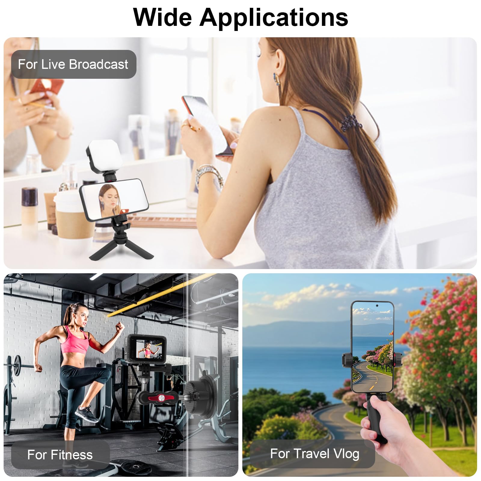 Mechrig Versatile Camera Suction Cup Mount Kits With Mini Tripod& Phone Holder&Tripod Mount Adapter-360°Rotating &1/4" Screw/Dual Cold Shoe Compatible With 13/12/X4/X3 Action Camera/Cellphone,Jc020