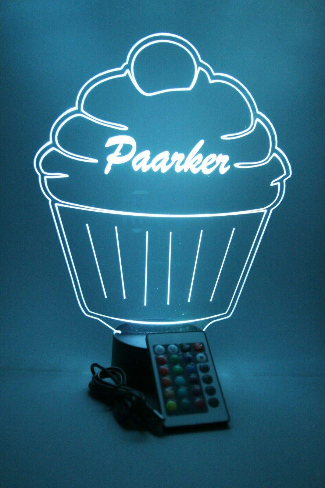 Mirror Mania Cake Light Up Lamp Led Personalized Desk Light Engraved Delicious Cup Cake With Cherry Table Lamp - It'S Wow, With Remote, 16 Color Options, Dimmer, Engraved, Great