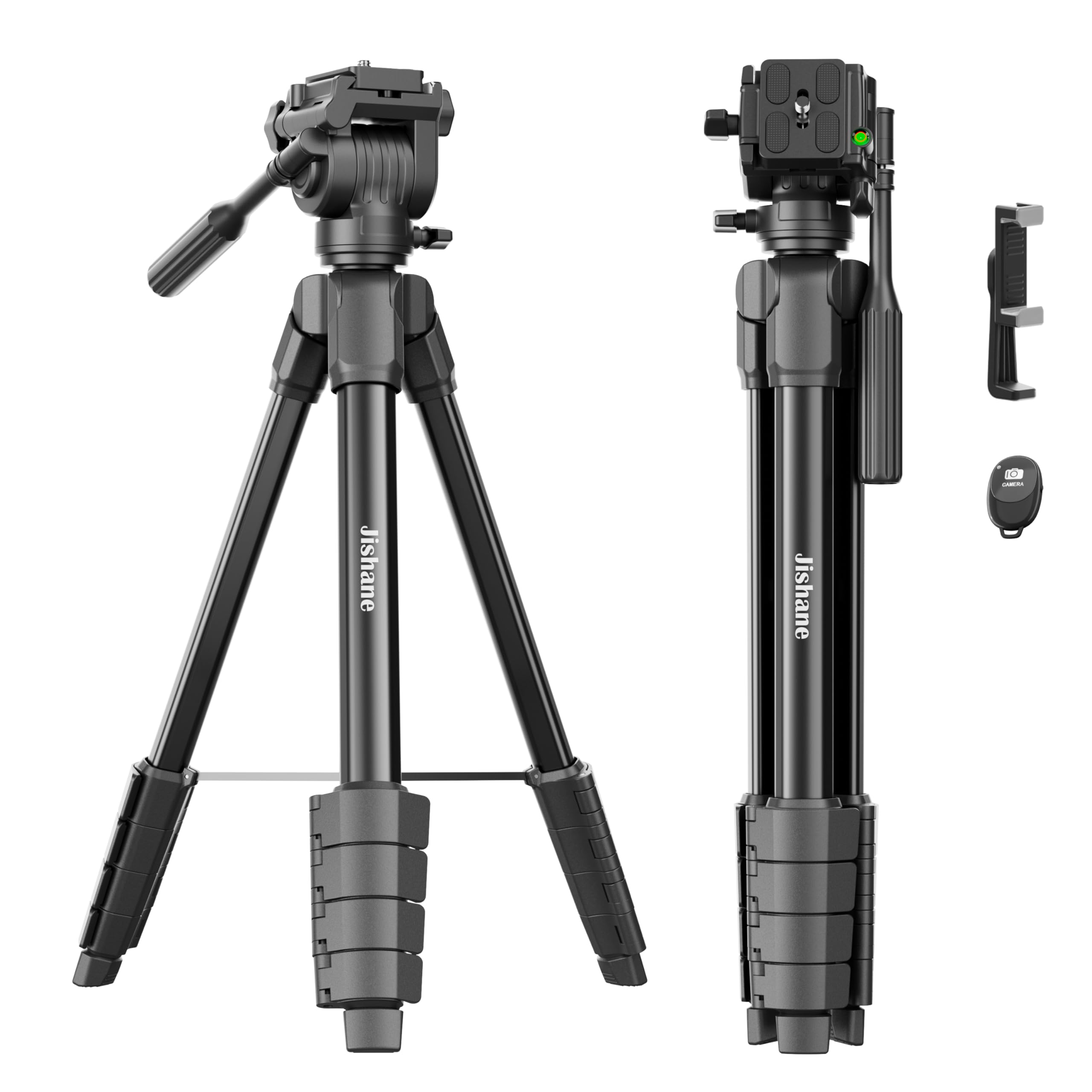 Jishane 61" Camera Tripod Stand For Canon Eos Rebel Nikon Dslr, Compact Travel Tripods With Phone Holder & Wireless Remote, Black Camera Stand For Photography/Vlogging, Max Load 11Lb