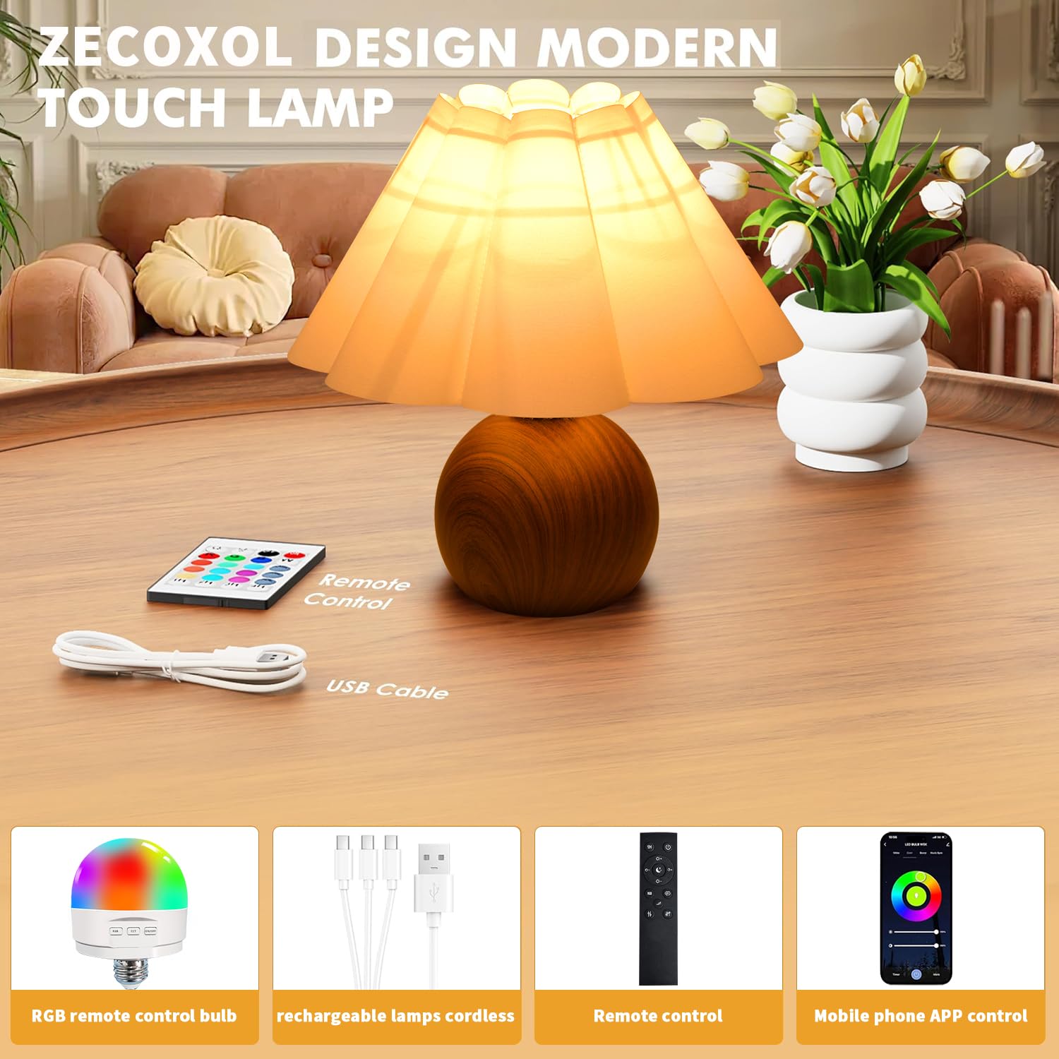 Wlqcwl Small Table Lamps For Living Room, Cute Cordless Lamps Rechargeable For Nightstand,Mini Cordless Bedside Lamps With Battery Operated Bulb 12 Colors Rechargeable Table Lamp For Bedroom, Living Room