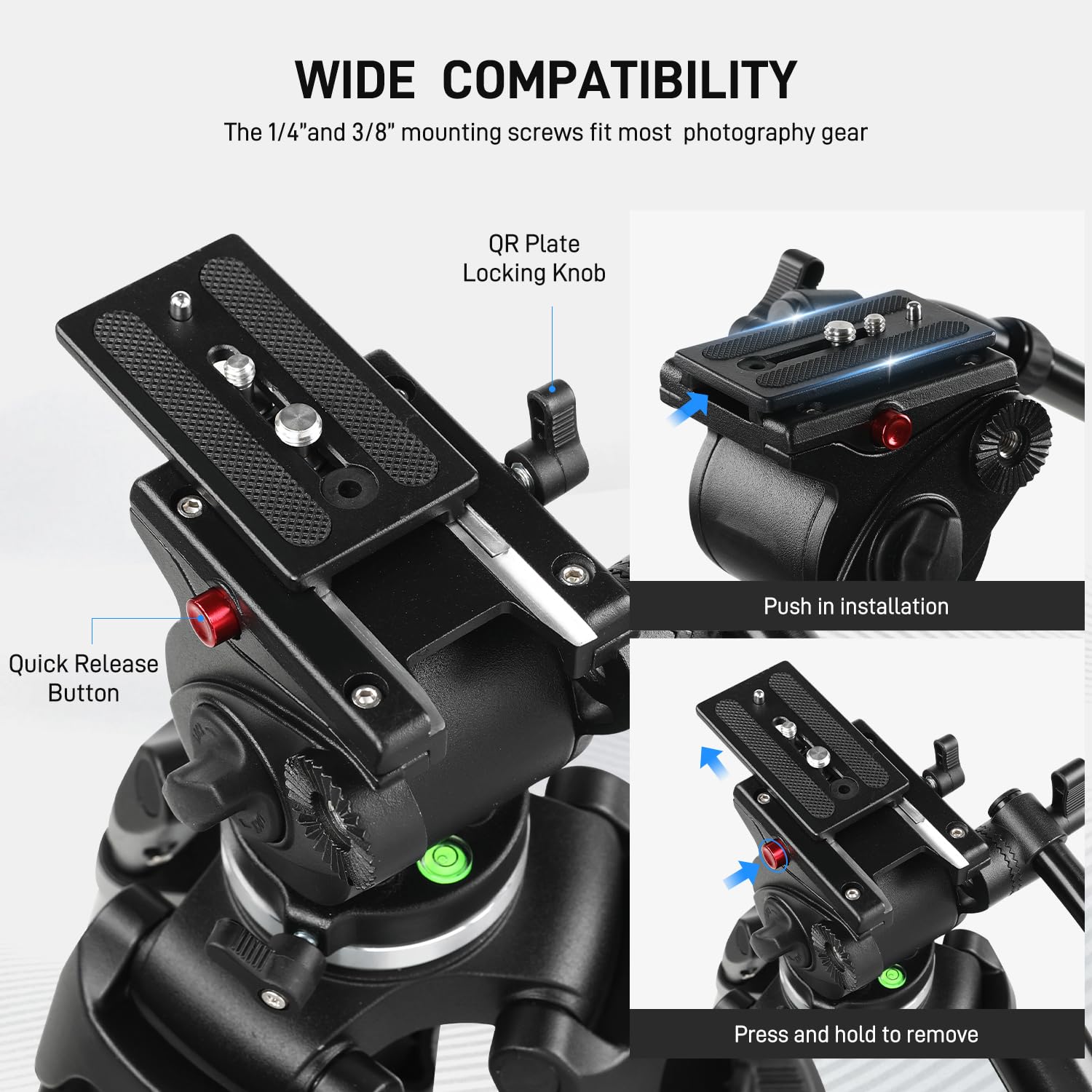 Gvm 73" Video Tripod With Fluid Head, Heavy Duty Aluminum Alloy Camera Tripod Stand With Base Fixed Bracket For Camcorders/Dslr, Max Load 22Lb, With Carry Bag