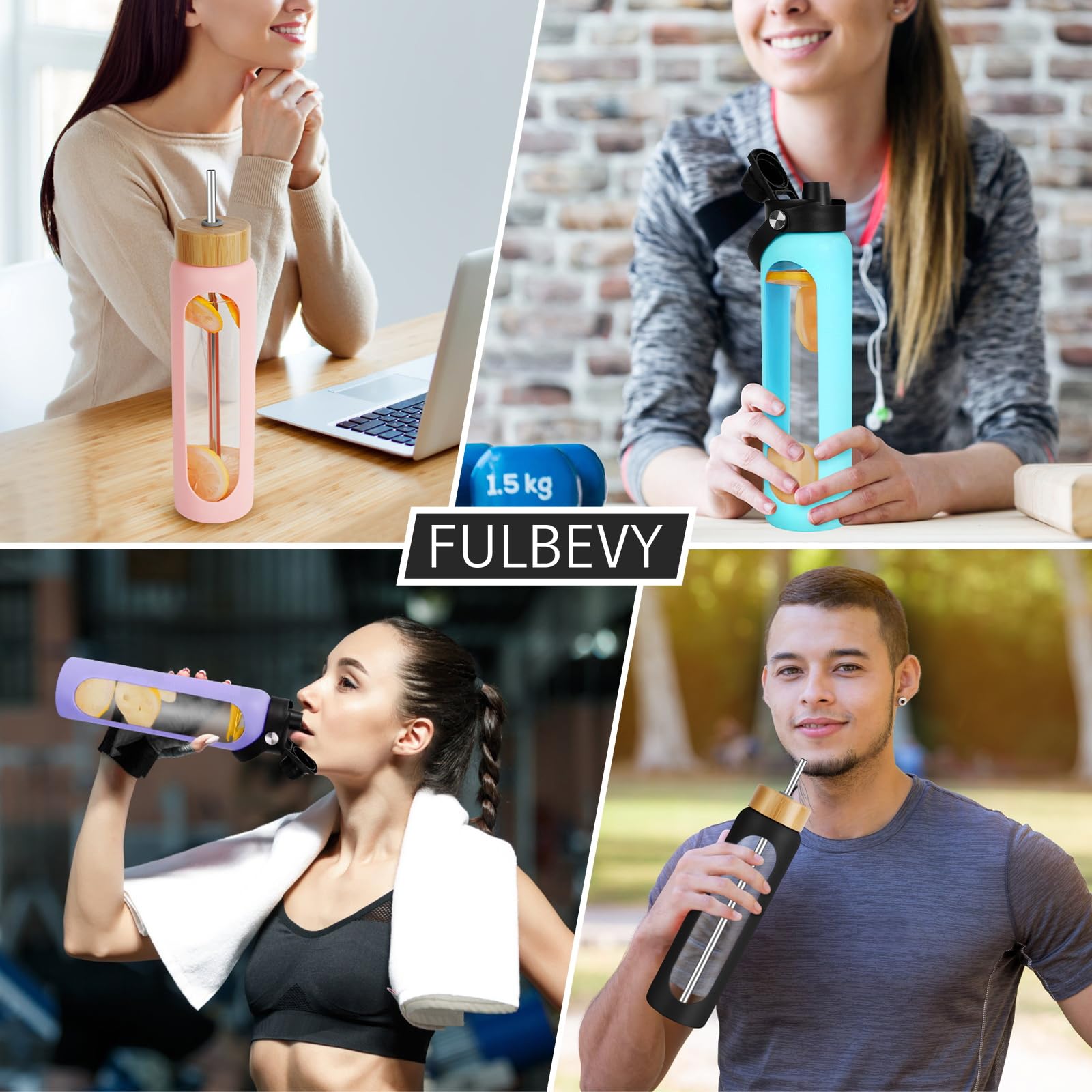 32 Oz Glass Water Bottles - 1 Liter Motivational Tumbler Water Bottle Time Marker - Borosilicate