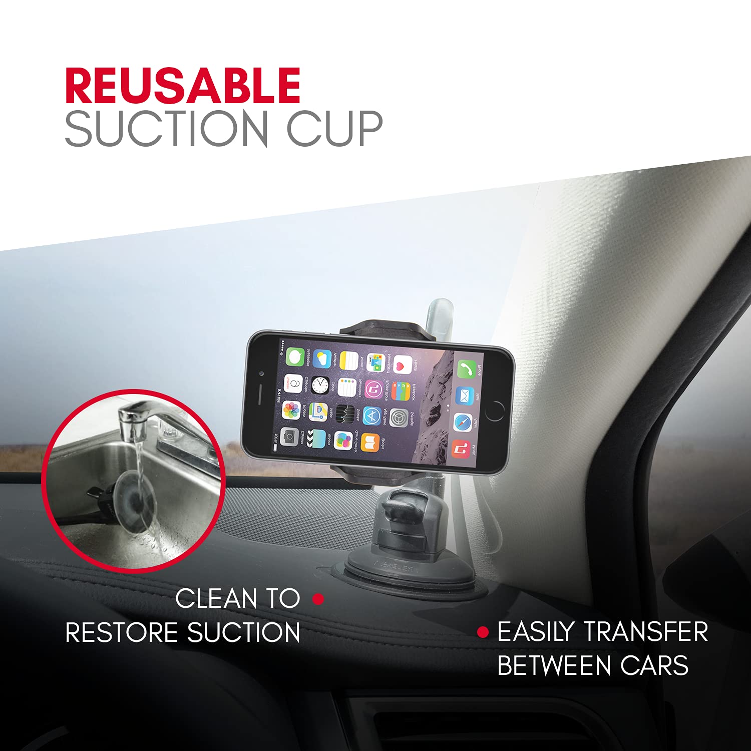 Macally Windshield Phone Mount For Car, Super Strong Suction Cup Phone Holder For Truck - Universal Gooseneck Window Phone Mount For Car, Compatible With Iphone, Samsung, Cell Phone, Android, Mobile