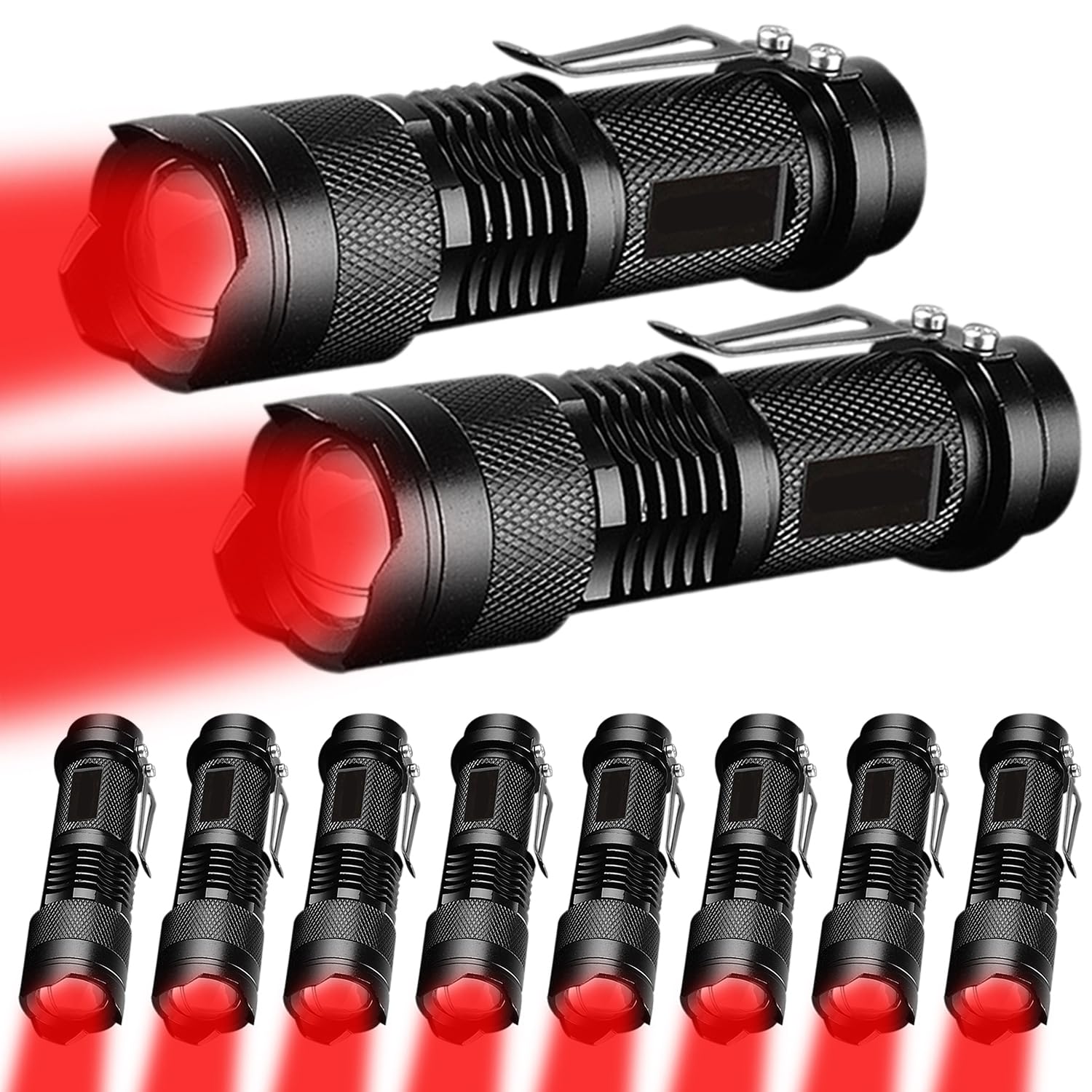 Modoao Red Light Flashlight, 3 Modes Red Led Flashlight, Focus Zoomable,Use In Night Observation And Outdoor Activities For Camping, Hiking, Night Vision (10)
