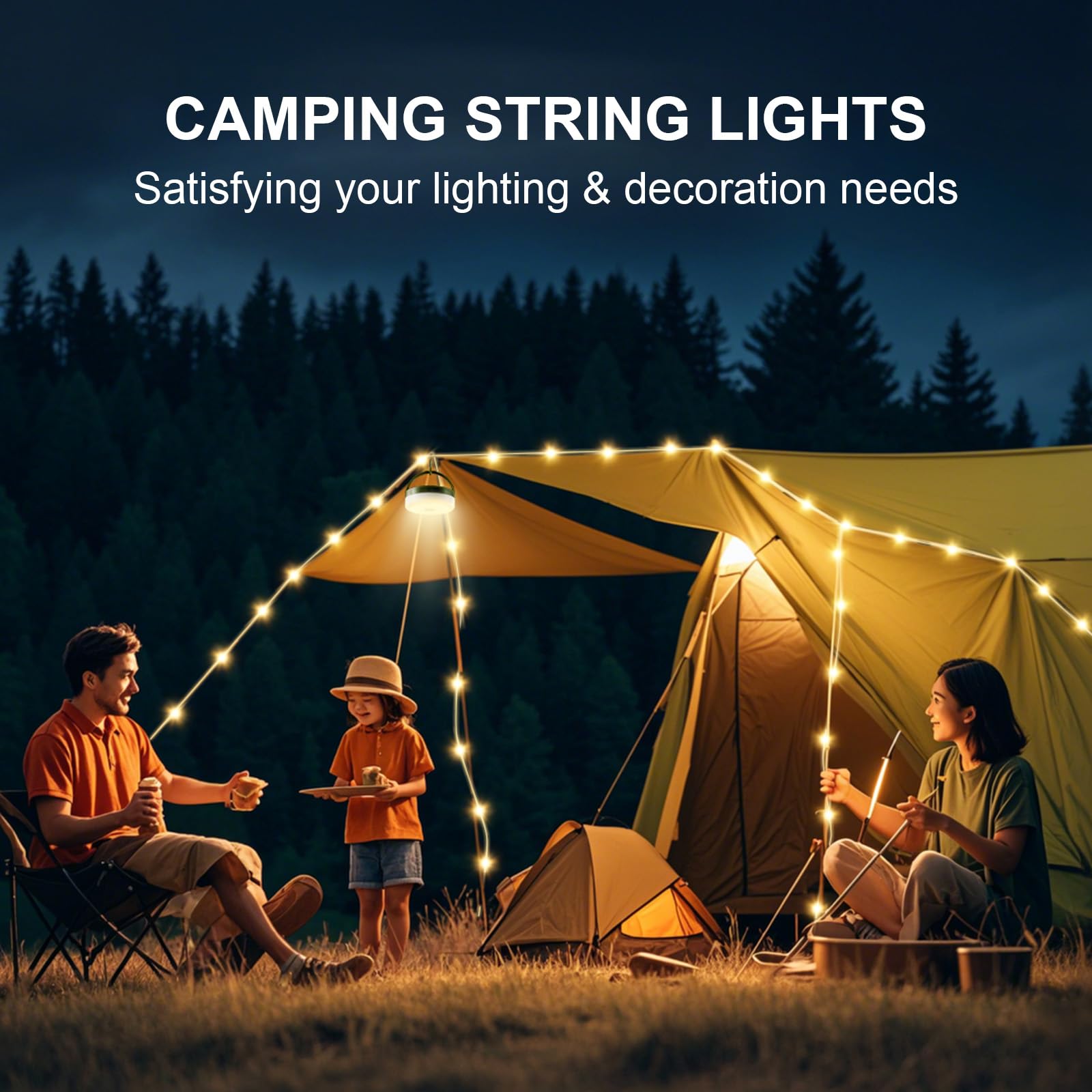 Inktrail Solar Camping String Lights, 4 In 1 Quick Storage 33Ft Rechargeable Tent Lights With 8 Lighting Modes, Hanging Waterproof Portable Retractable Led Lamp For Outdoor, Patio, Rv, Awning, Garden, Party