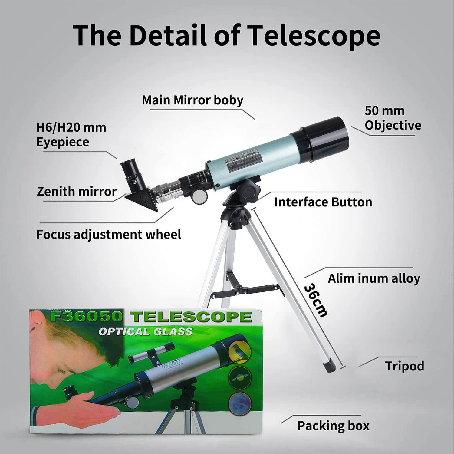 Mijiaowatch Kids Telescope - 360/50Mm 90X Zoom Hd Monocular Space Telescope With Tripod For Kids/Adult/Beginners (Blue)