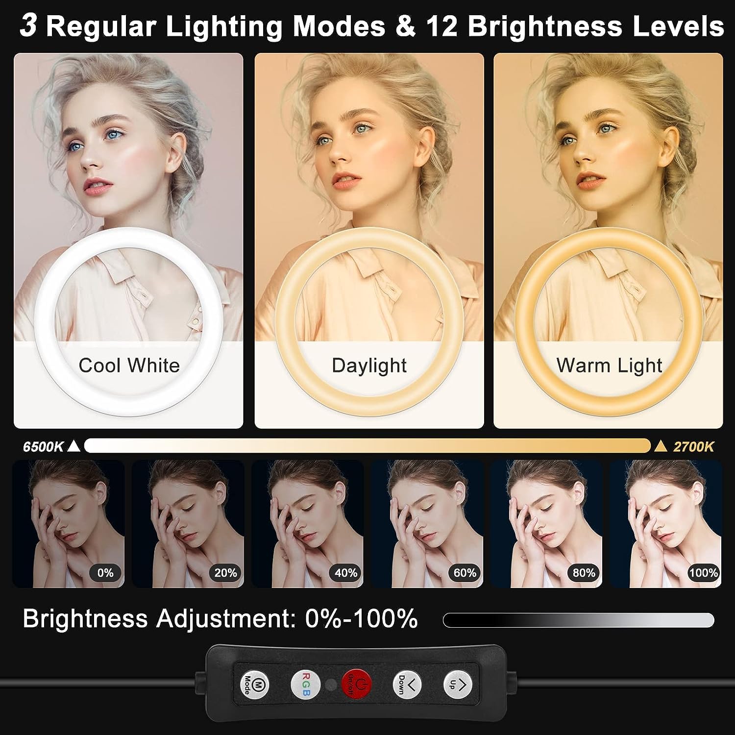Vlogging 10.3" Selfie Ring Light With Stand And Phone Holder, Desk Tripod, 29 Rgb Lighting Modes, Remote For Iphone &Android Camera. Led Halo Light For Photo, Video Recording, Tiktok. Circle Ringlight Dimmable