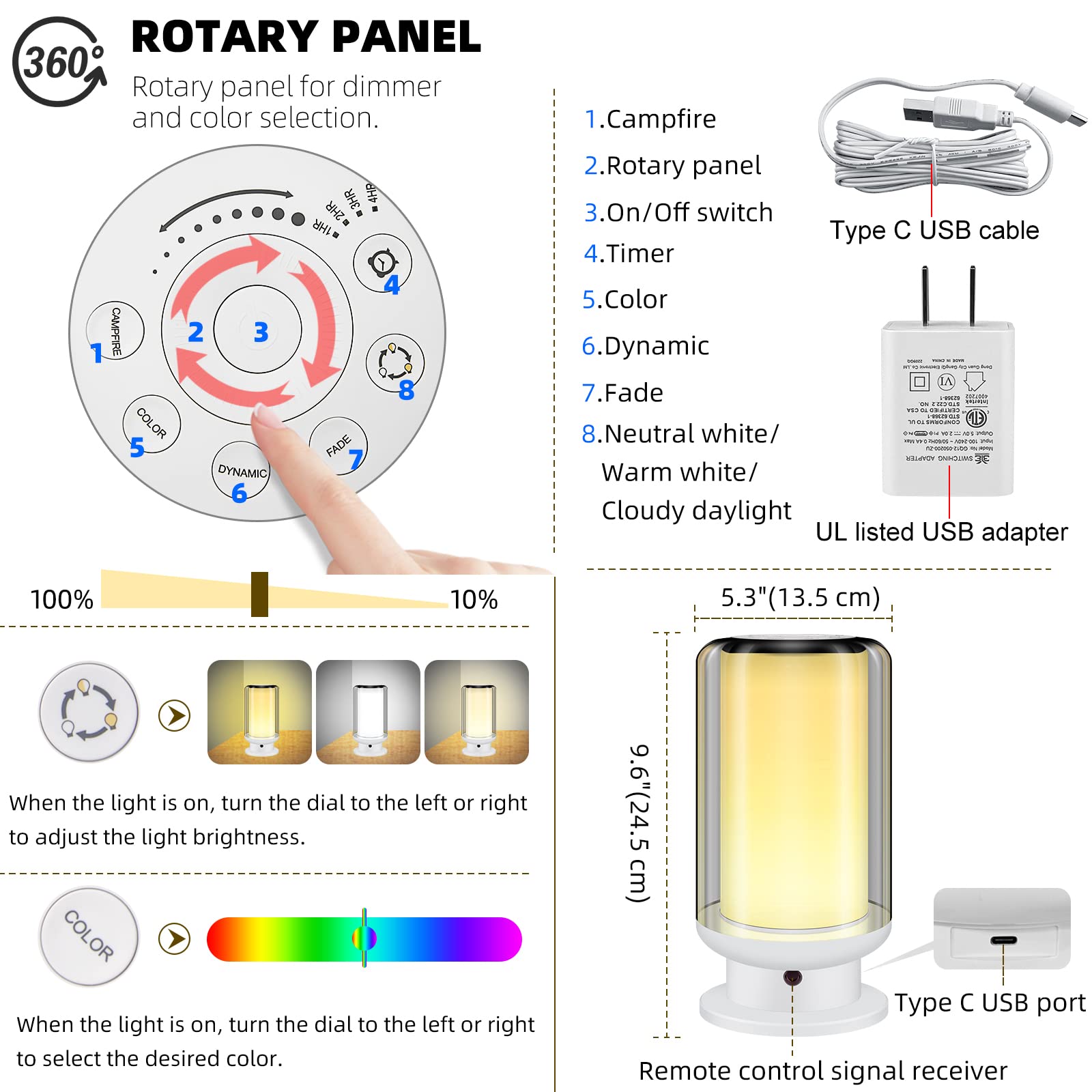 Bigmonat Bedside Table Lamp Kids With Remote, Color Changing Desktop Led Light With Timer Setting, Dimmable Rgb Night Light,Warm White Light Nightstand Lamp For Bedroom,Living Room(White-1Pack)