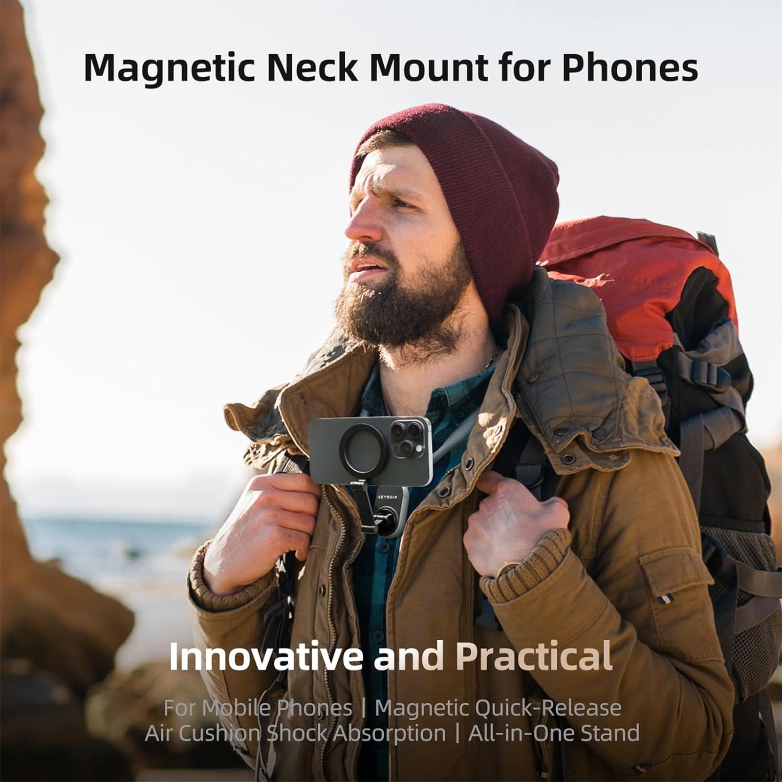 Reygeak Magnetic Neck Phone Mount,  Pov/Vlog Phone Holder For Magsafe Iphone 16/15/14/13/12 Pro Mini/Plus/Pro/Pro Max,Hand  Chest Stand Video Recording For Android Phone Accessory(Grey)