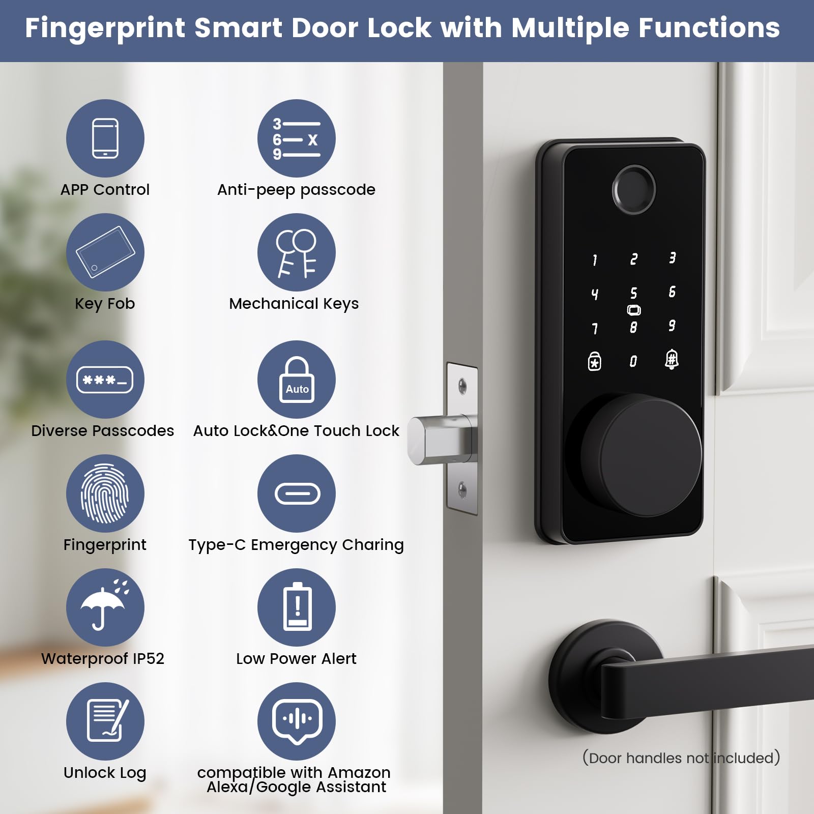 Biquole Keyless Entry Door Lock, Smart Lock With Keypad, Auto & One Touch Lock, Smart Locks For Front Door Easy Installation, App Control,Anti-Peeking Password, Fingerprint
