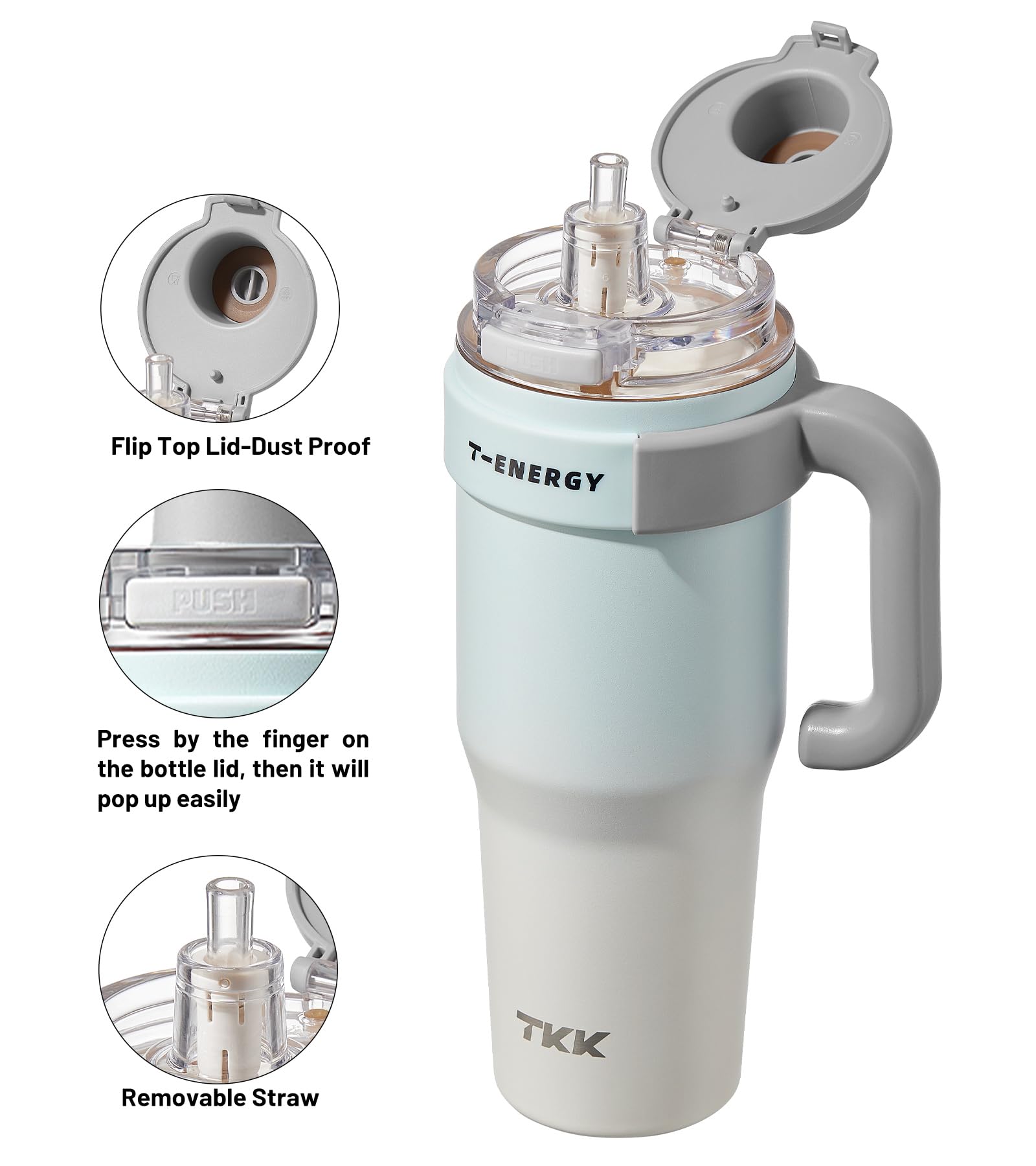 Tkk 40 Oz Tumbler With Handle And Straw, Ceramic Coating Insulated Tumbler 100% Leakproof Travel