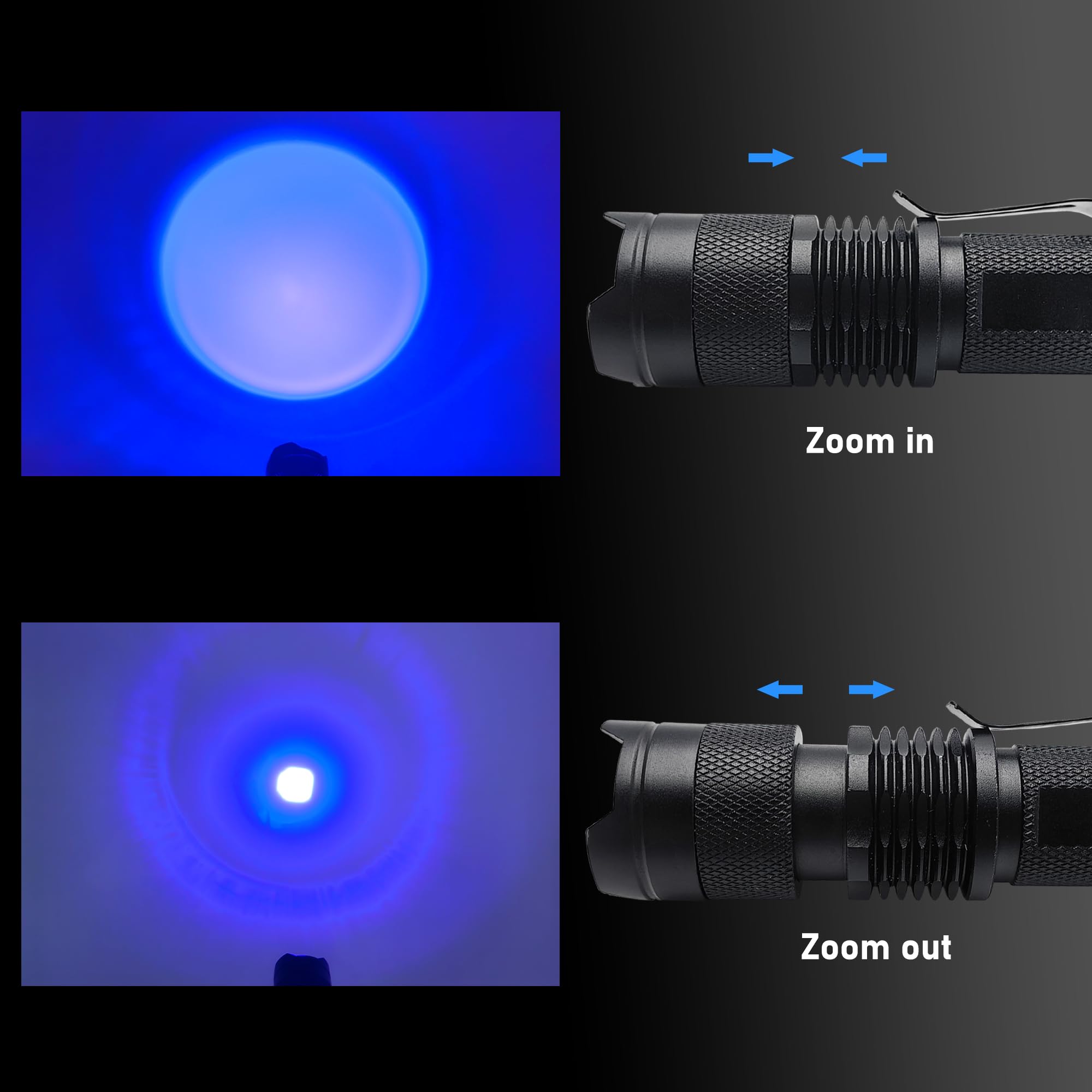 Xinfeibei Blue Led Flashlight Single Mode Adjustable Focus Blue Light Flashlight Compact Flashlights For Night Fishing Outdoor Activities Hunting (1)