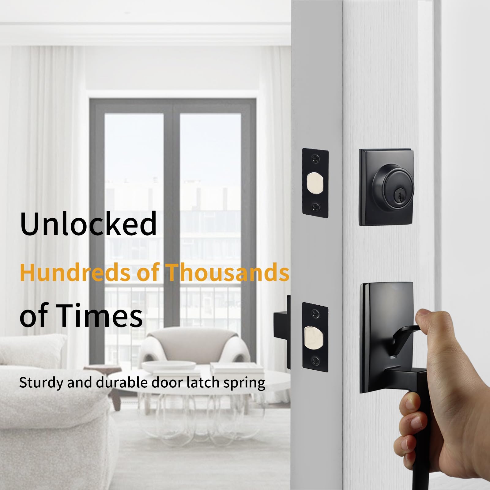 Hardhawk Front Door Handle Set With Deadbolt Lever Black, Reversible Exterior Door Lock Set Square Adjustable Entrance Handle Set For Right Left Handed Doors Heavy Duty For Home Matte Black